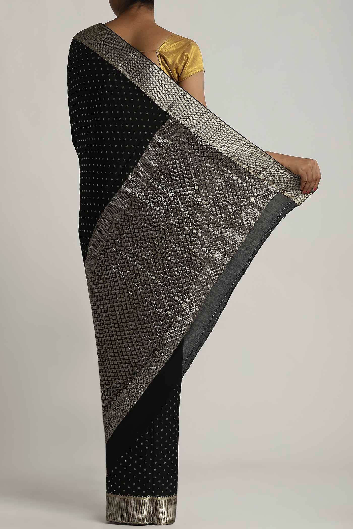 Black Mysore Crepe Saree