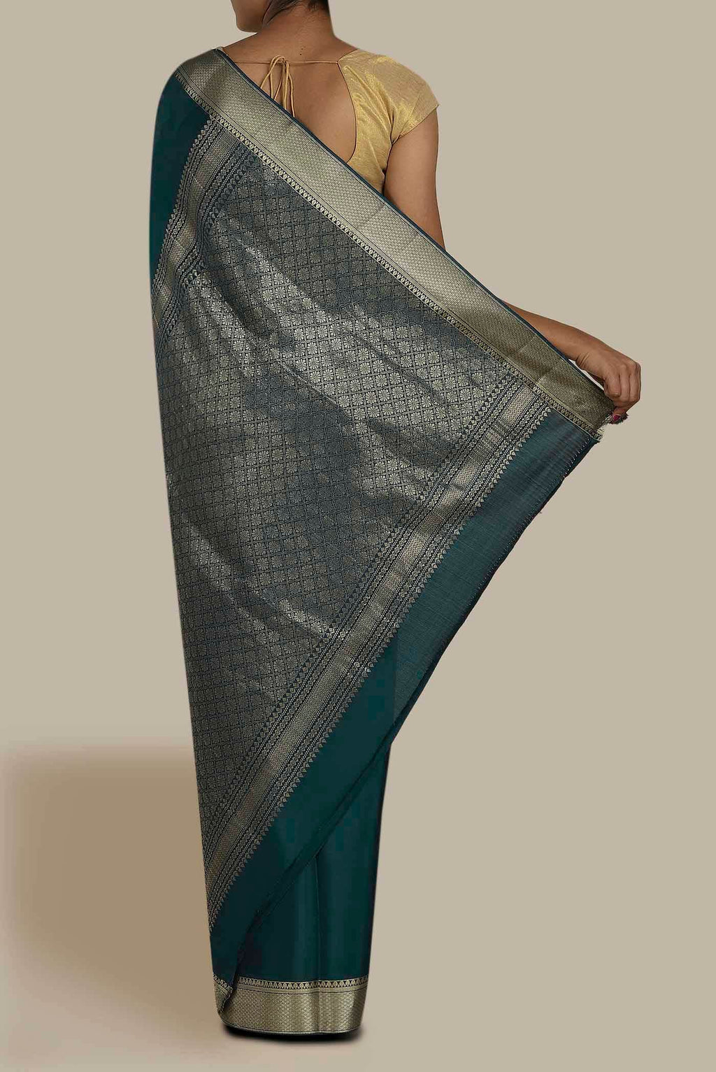 Blue Mysore Crepe Saree