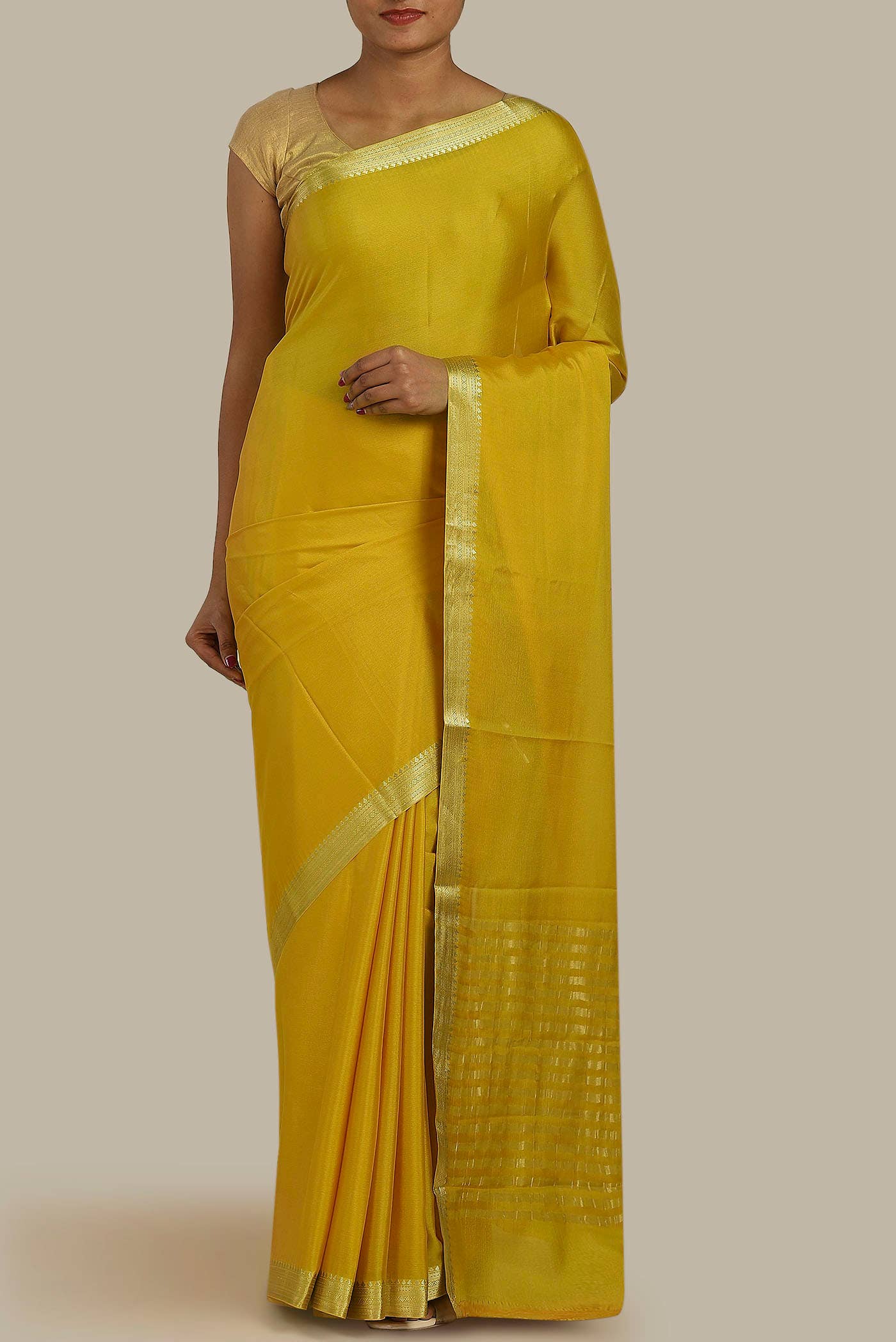 Yellow Mysore Crepe Saree