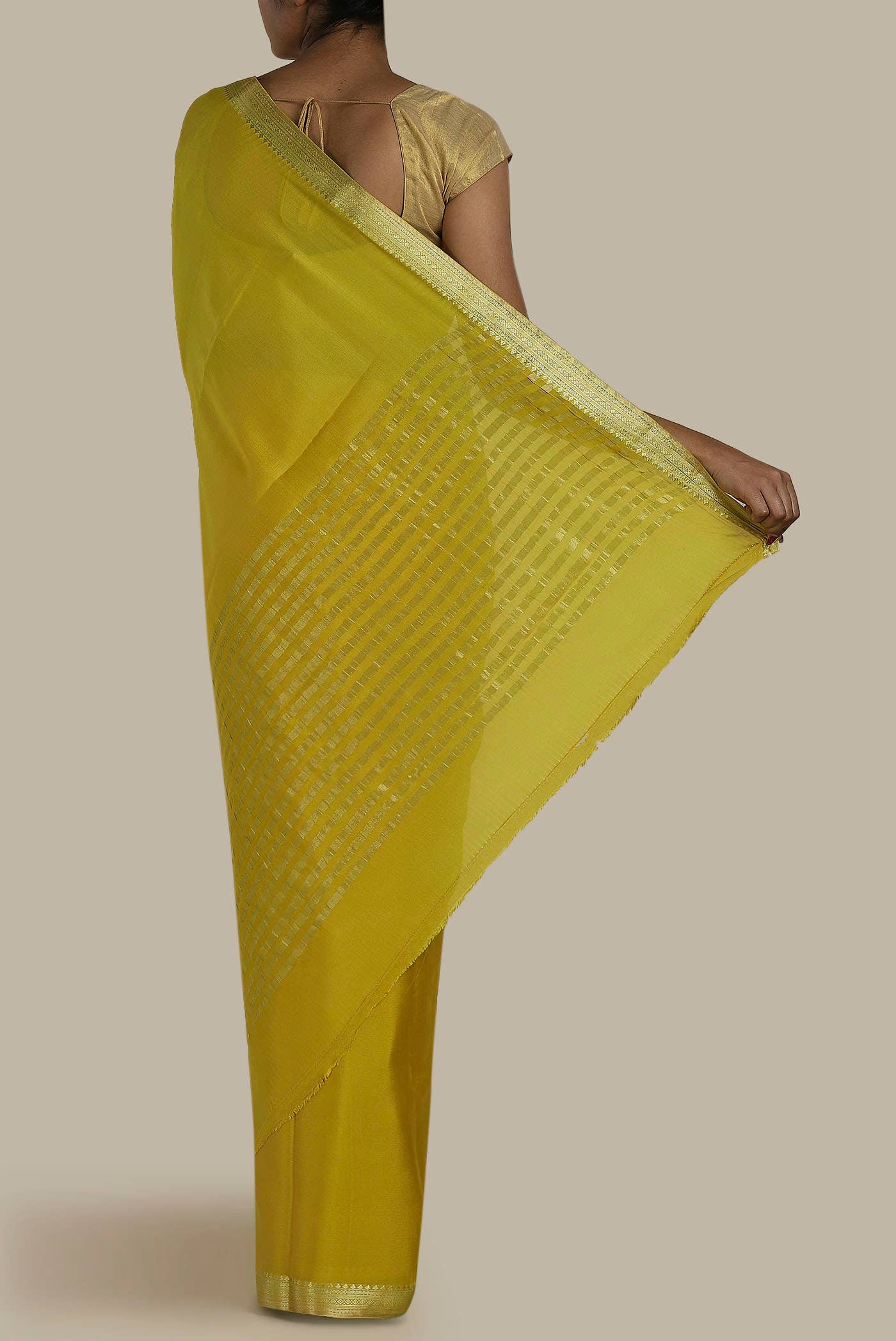 Yellow Mysore Crepe Saree