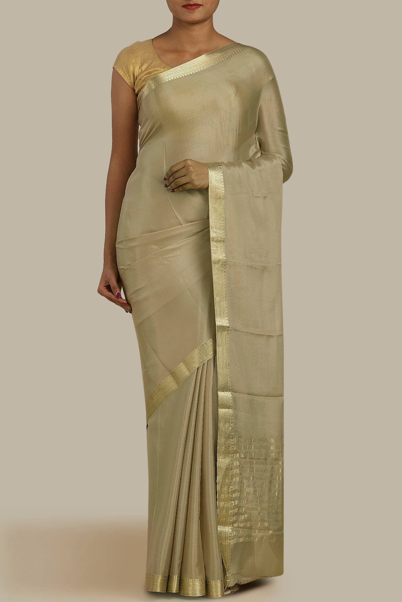 Beige Mysore Crepe Saree