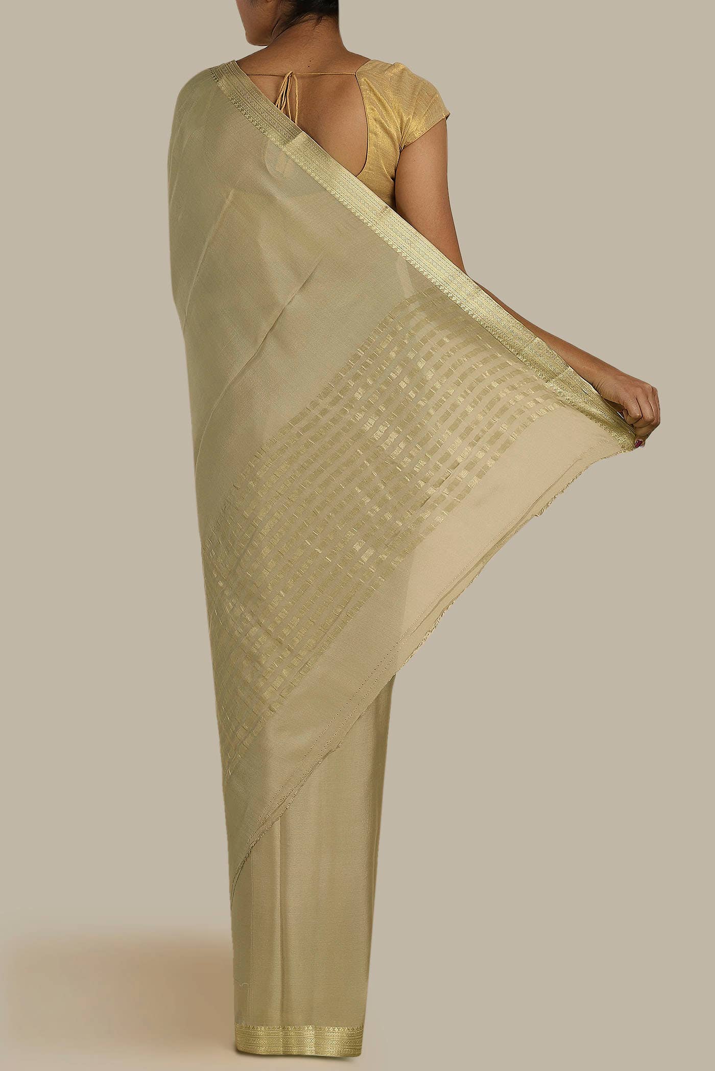 Beige Mysore Crepe Saree