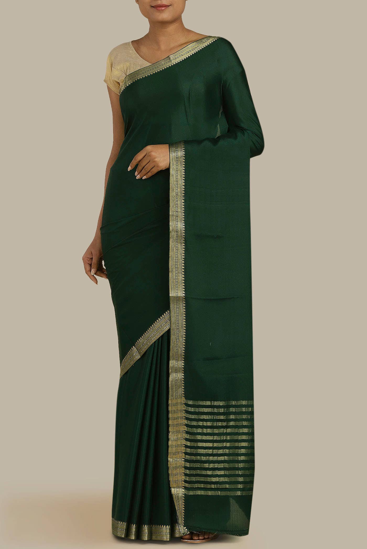 Green Mysore Crepe Saree