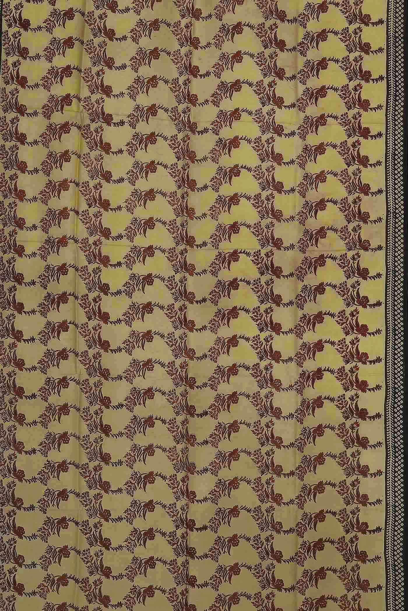 Beige Printed Silk Saree