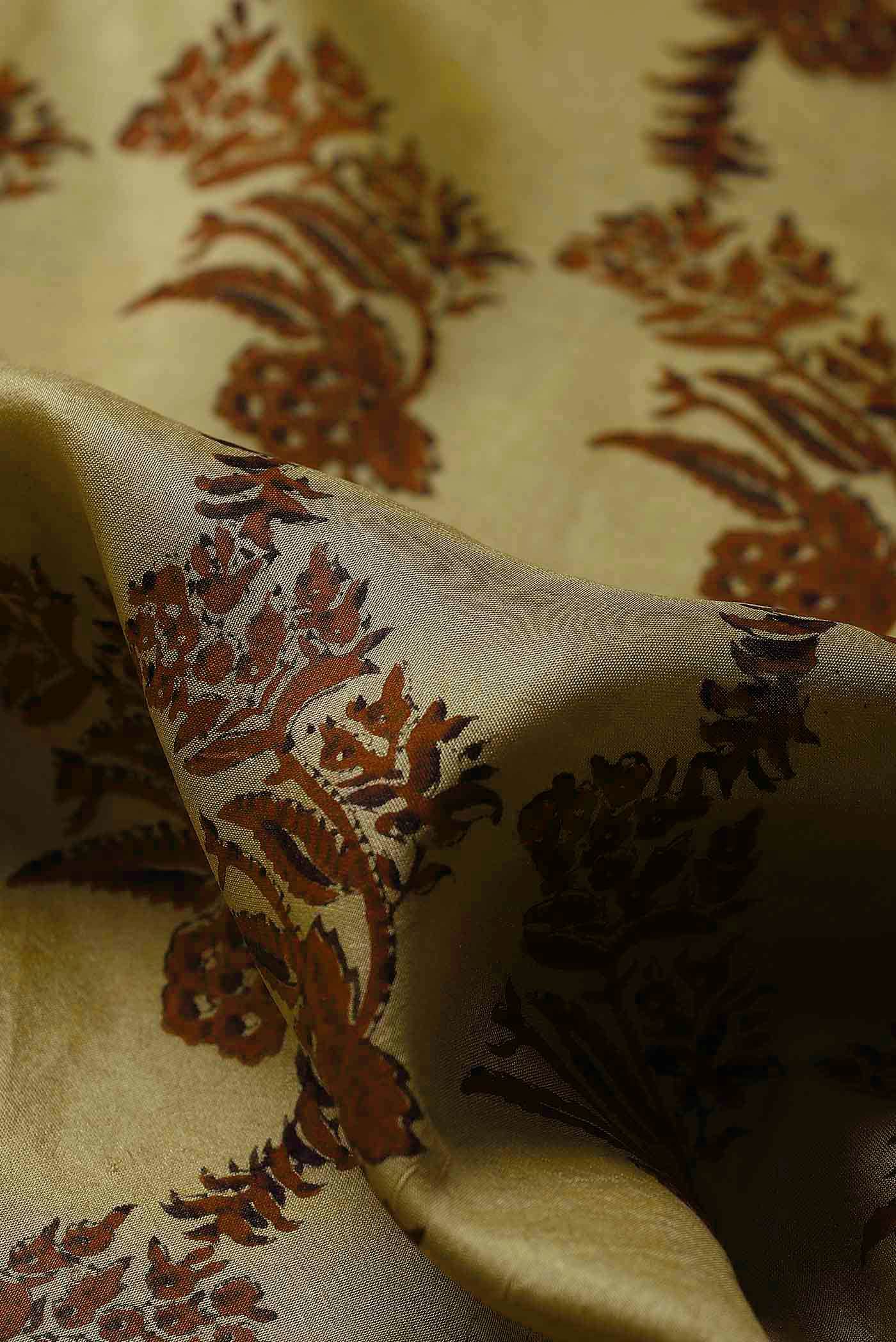 Beige Printed Silk Saree