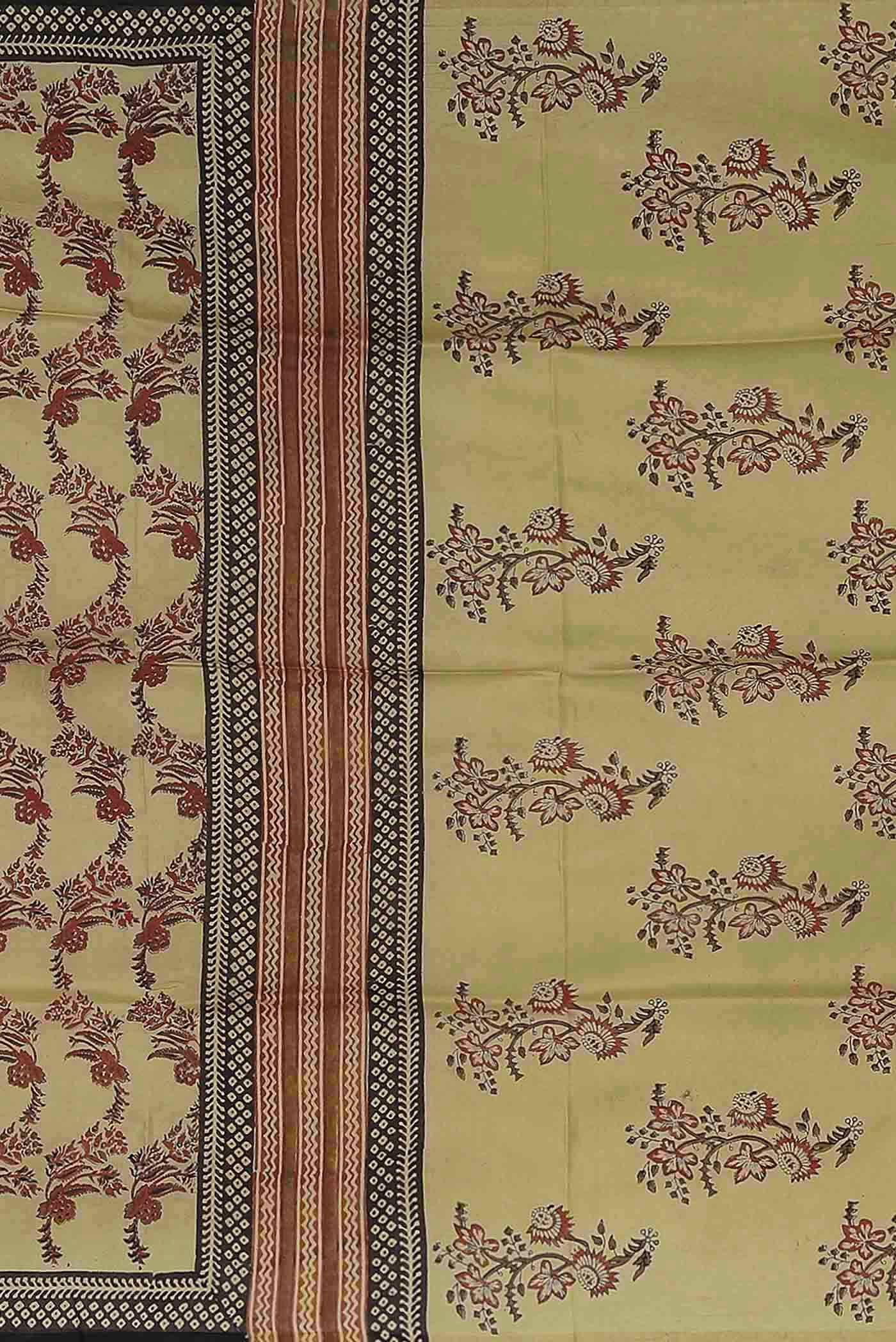 Beige Printed Silk Saree