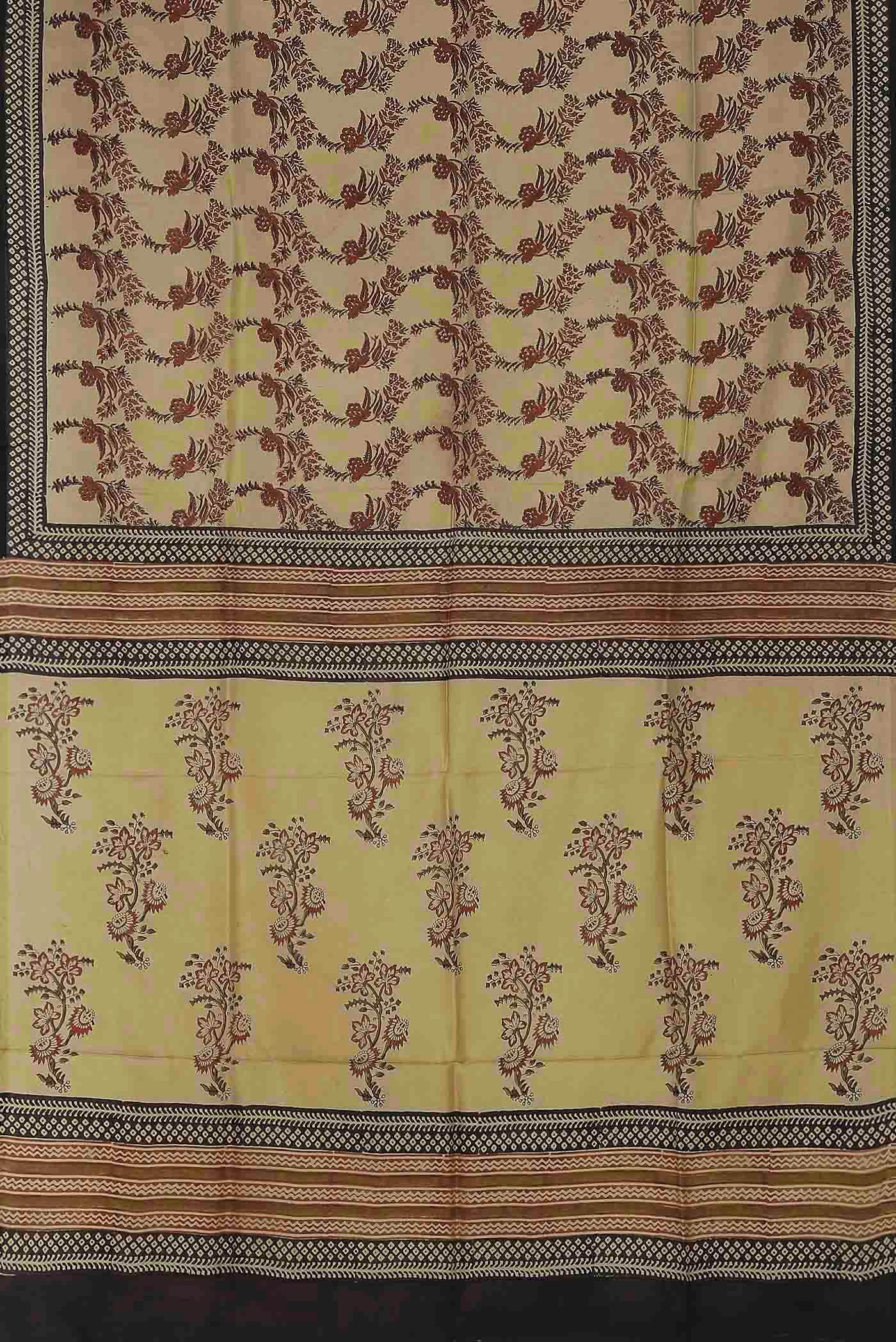 Beige Printed Silk Saree