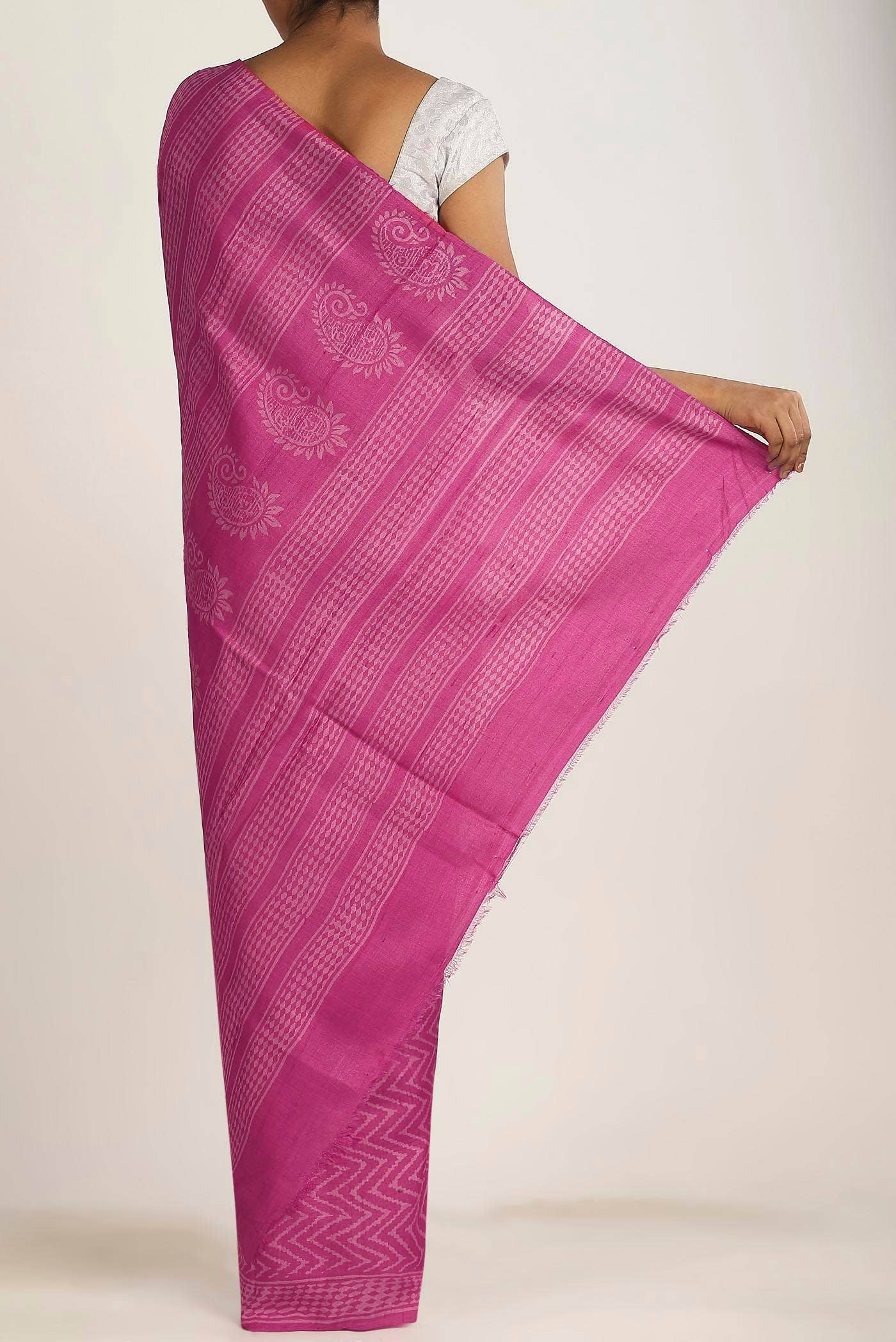 Pink Bhagalpuri Tussar Silk Saree