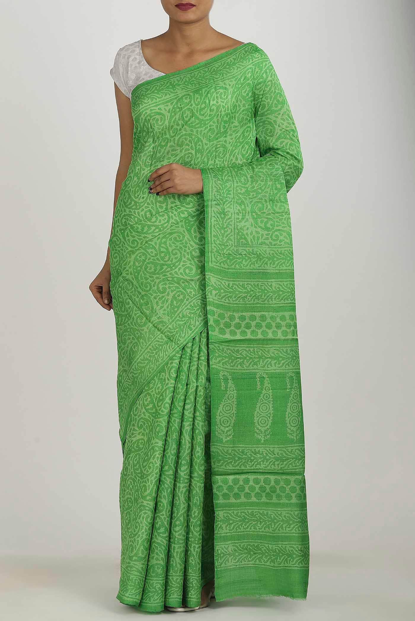 Green Bhagalpuri Tussar Silk Saree