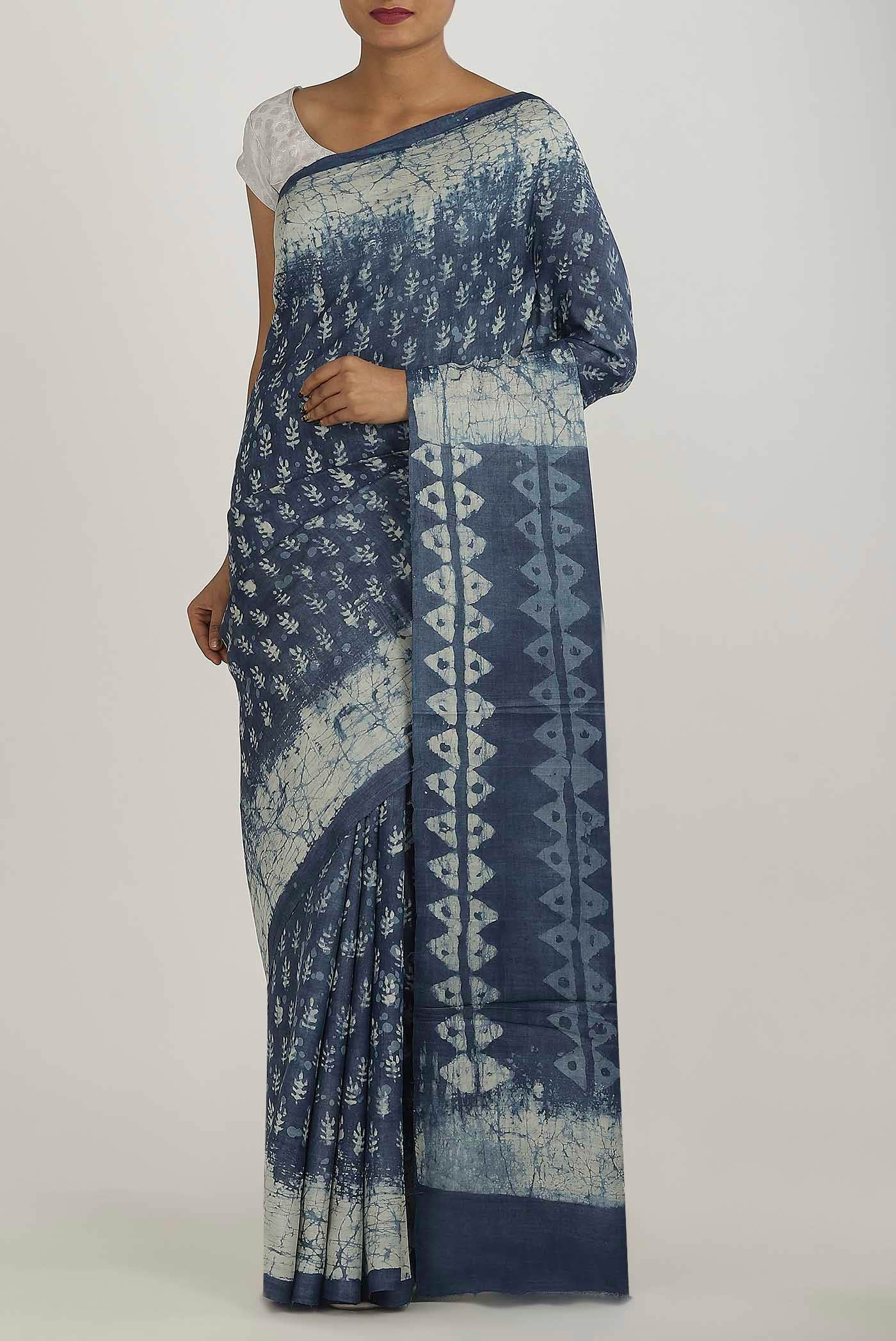 Indigo Bhagalpuri Tussar Silk Saree