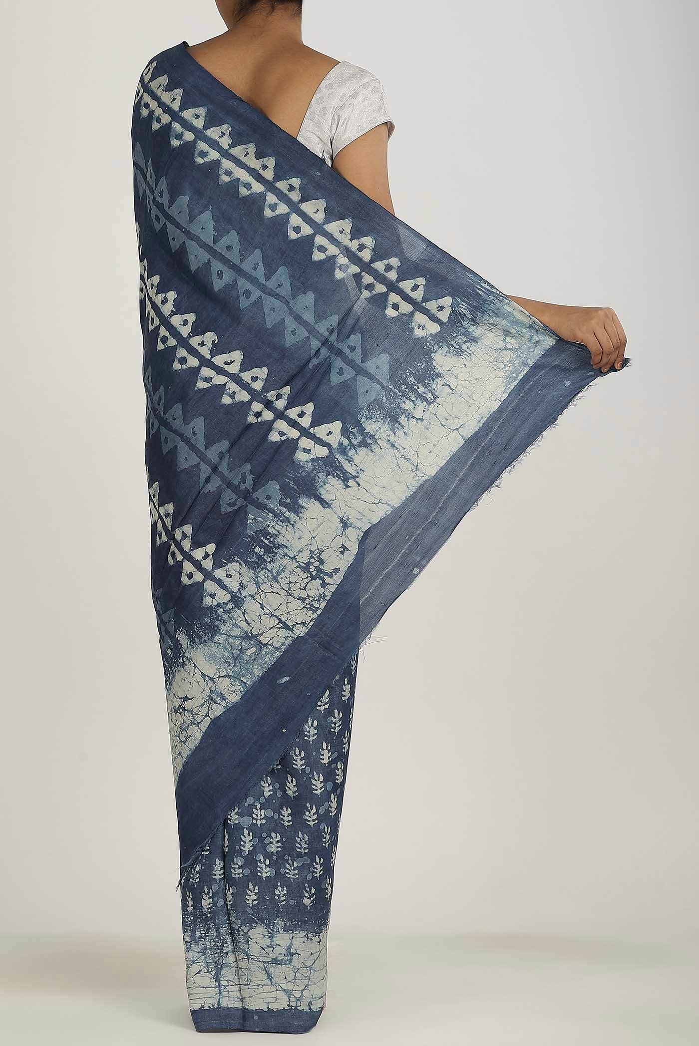 Indigo Bhagalpuri Tussar Silk Saree