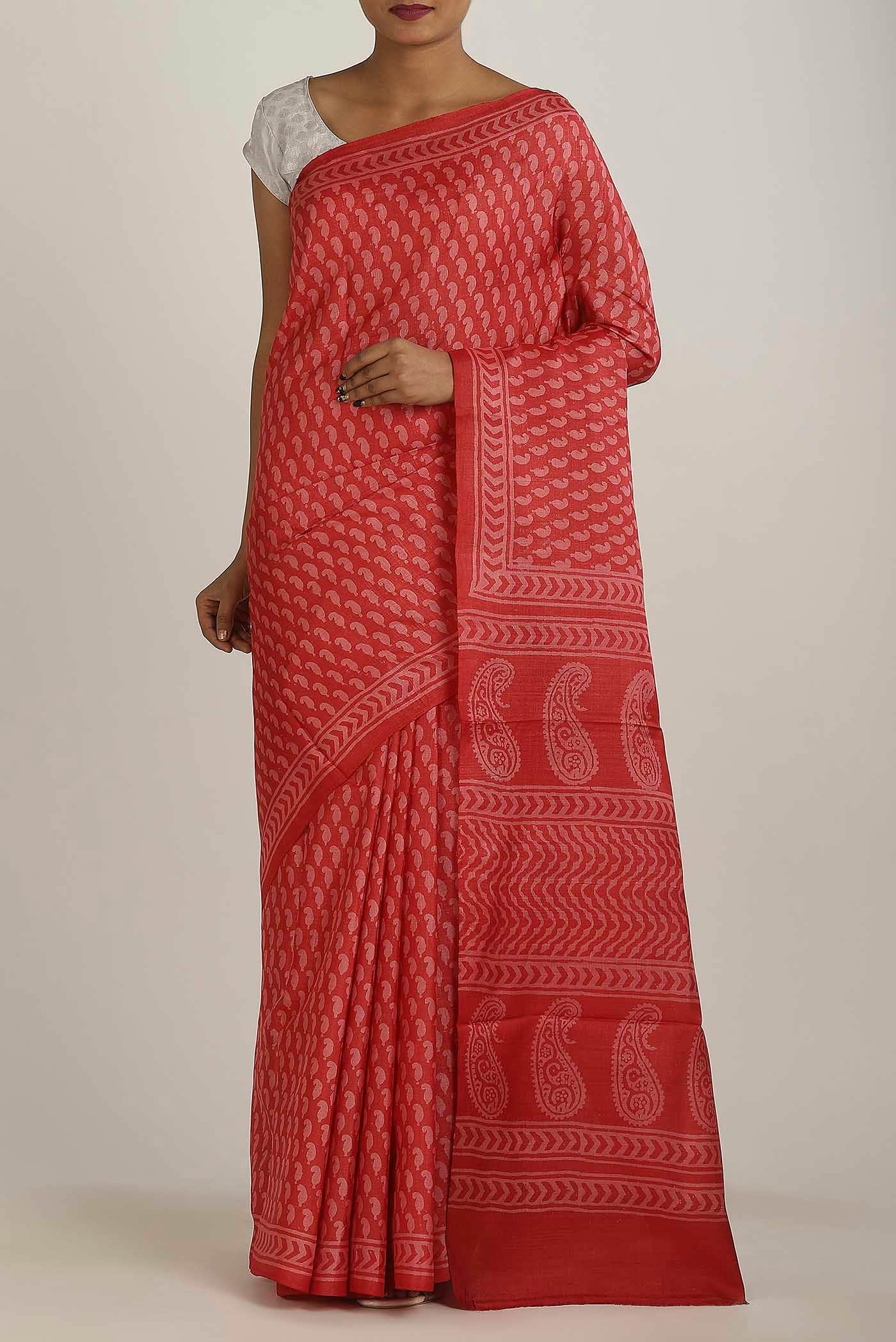 Orange Bhagalpuri Tussar Silk Saree