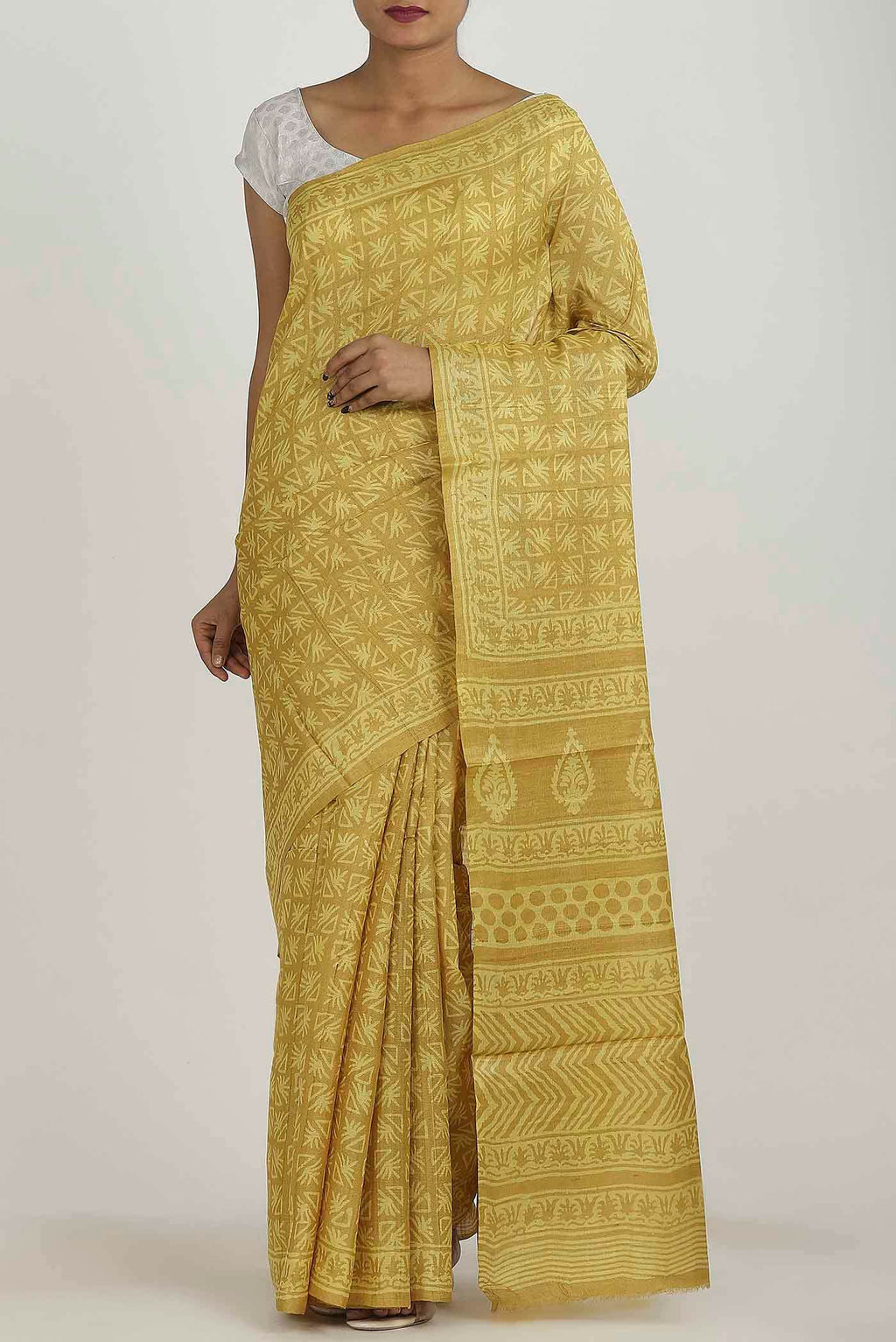 Yellow Bhagalpuri Tussar Silk Saree