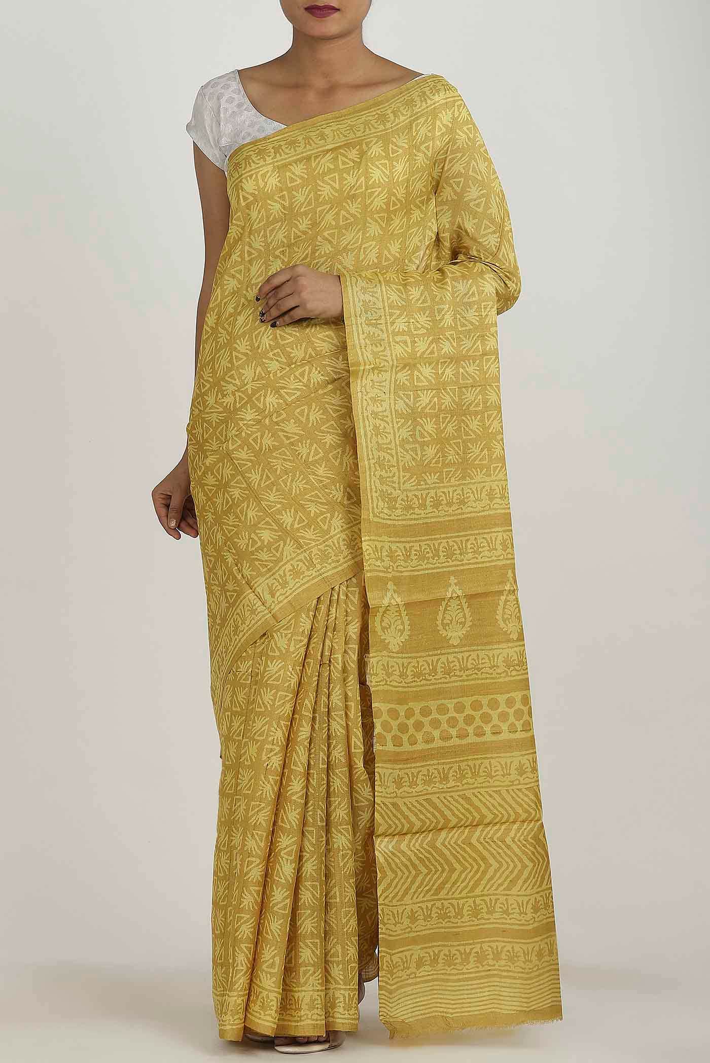 Yellow Bhagalpuri Tussar Silk Saree