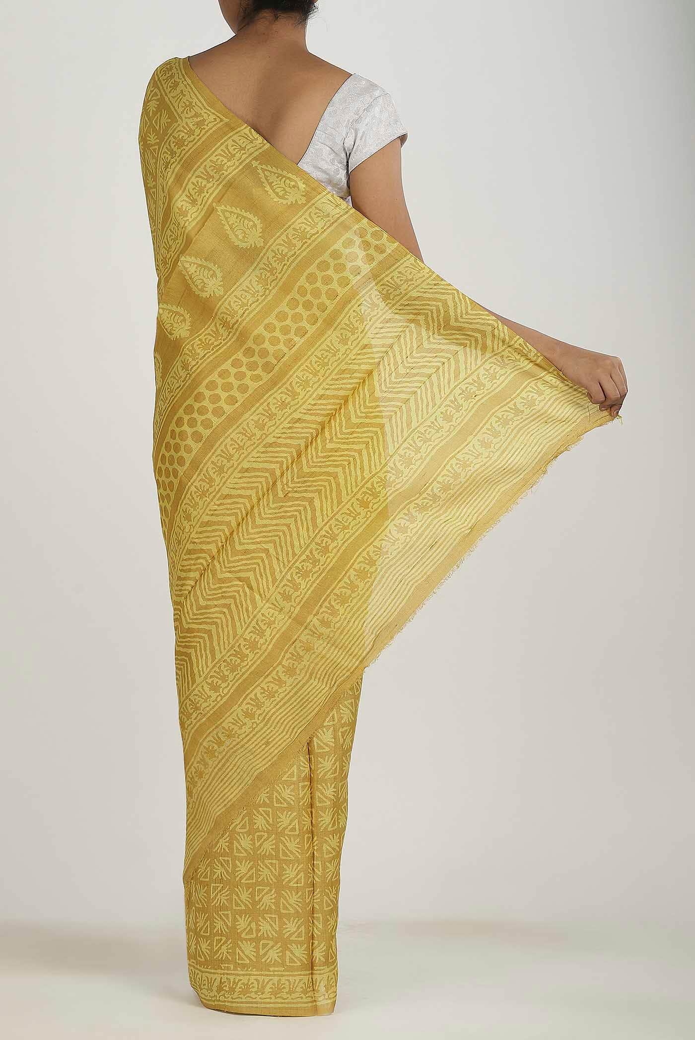 Yellow Bhagalpuri Tussar Silk Saree