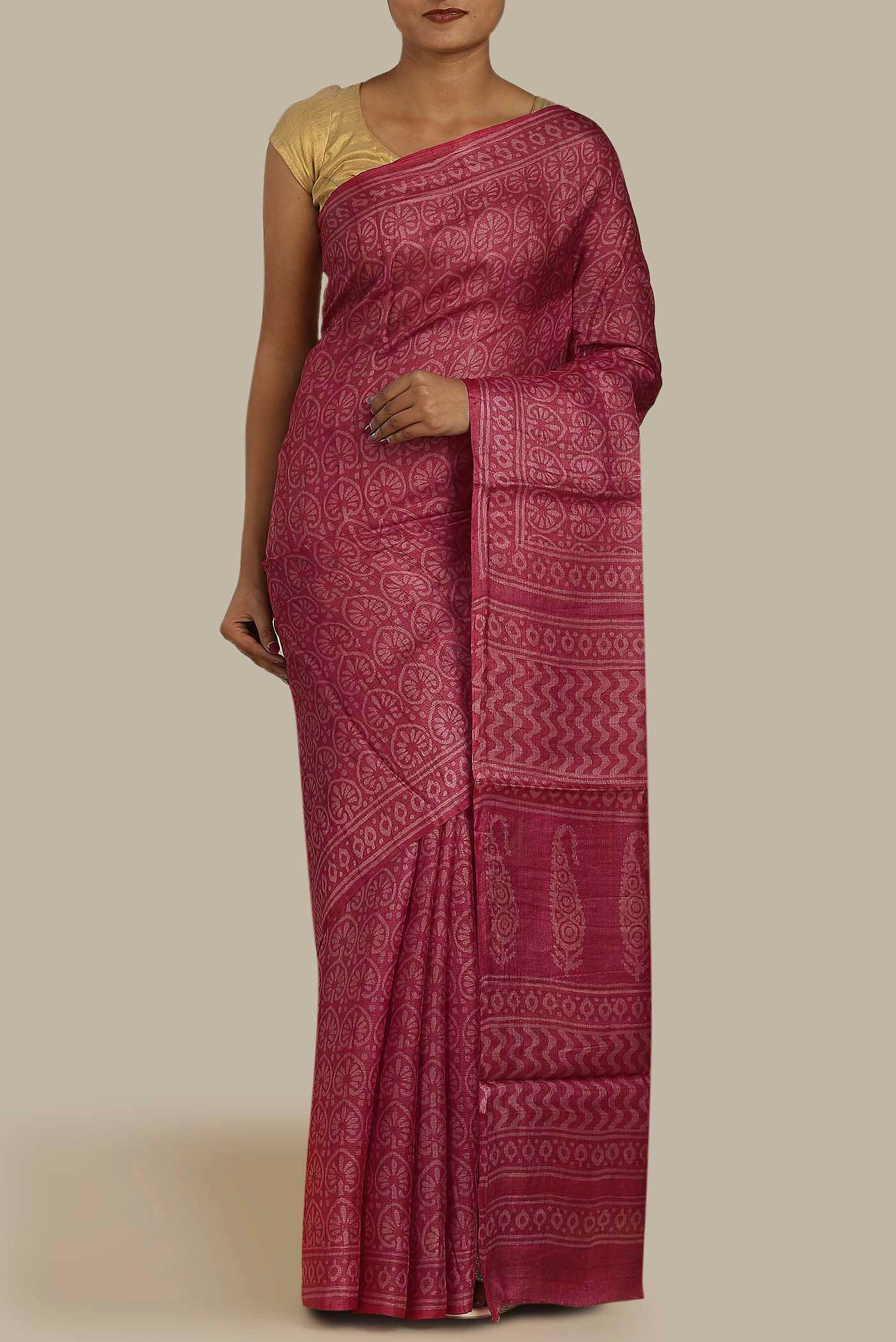 Pink Bhagalpuri Tussar Silk Saree