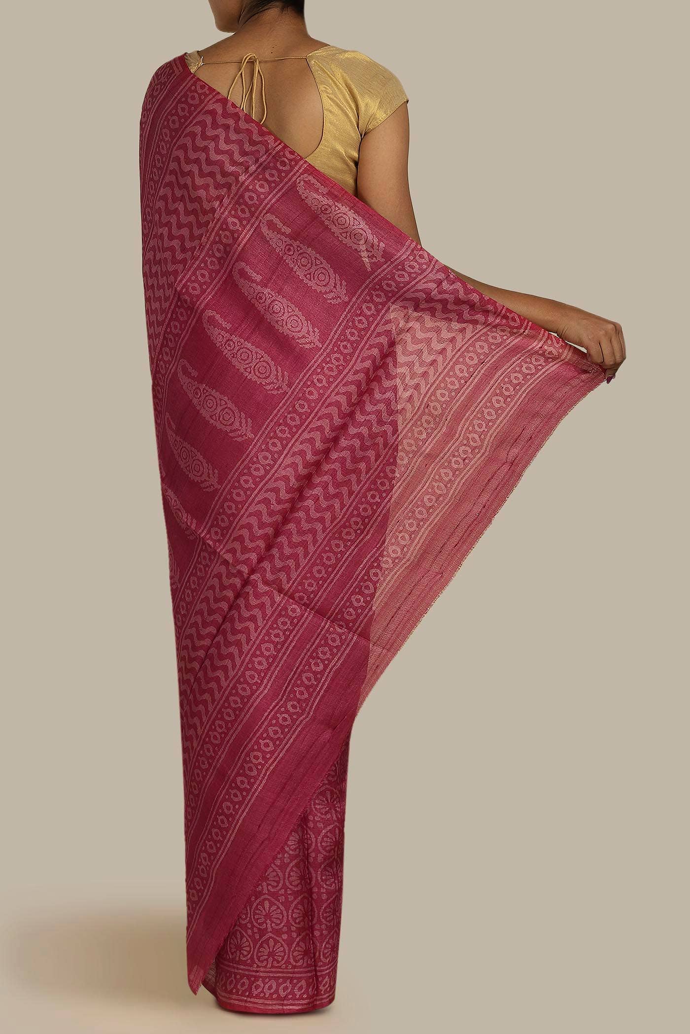 Pink Bhagalpuri Tussar Silk Saree