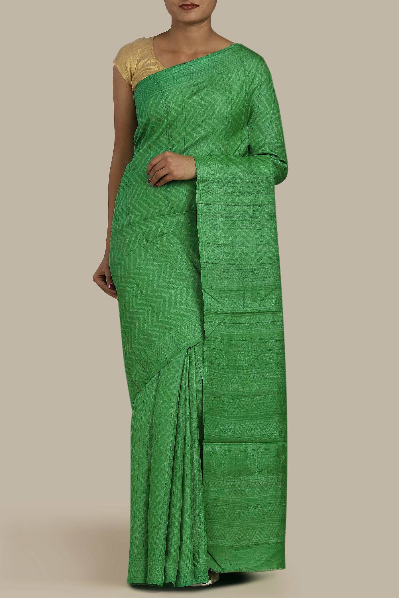 Green Bhagalpuri Tussar Silk Saree