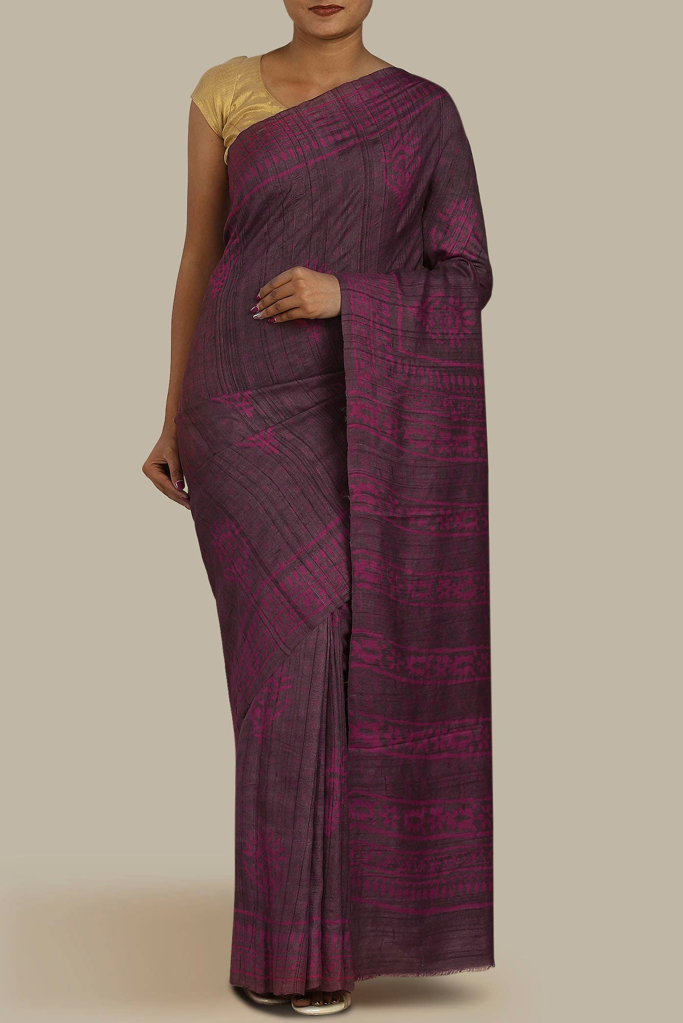 Purple Bhagalpuri Tussar Silk Saree