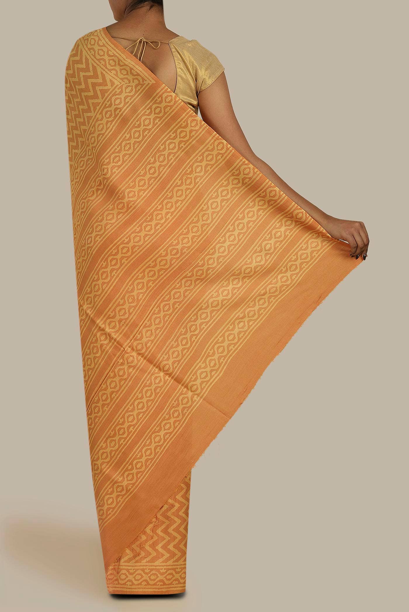 Orange Printed Silk Saree