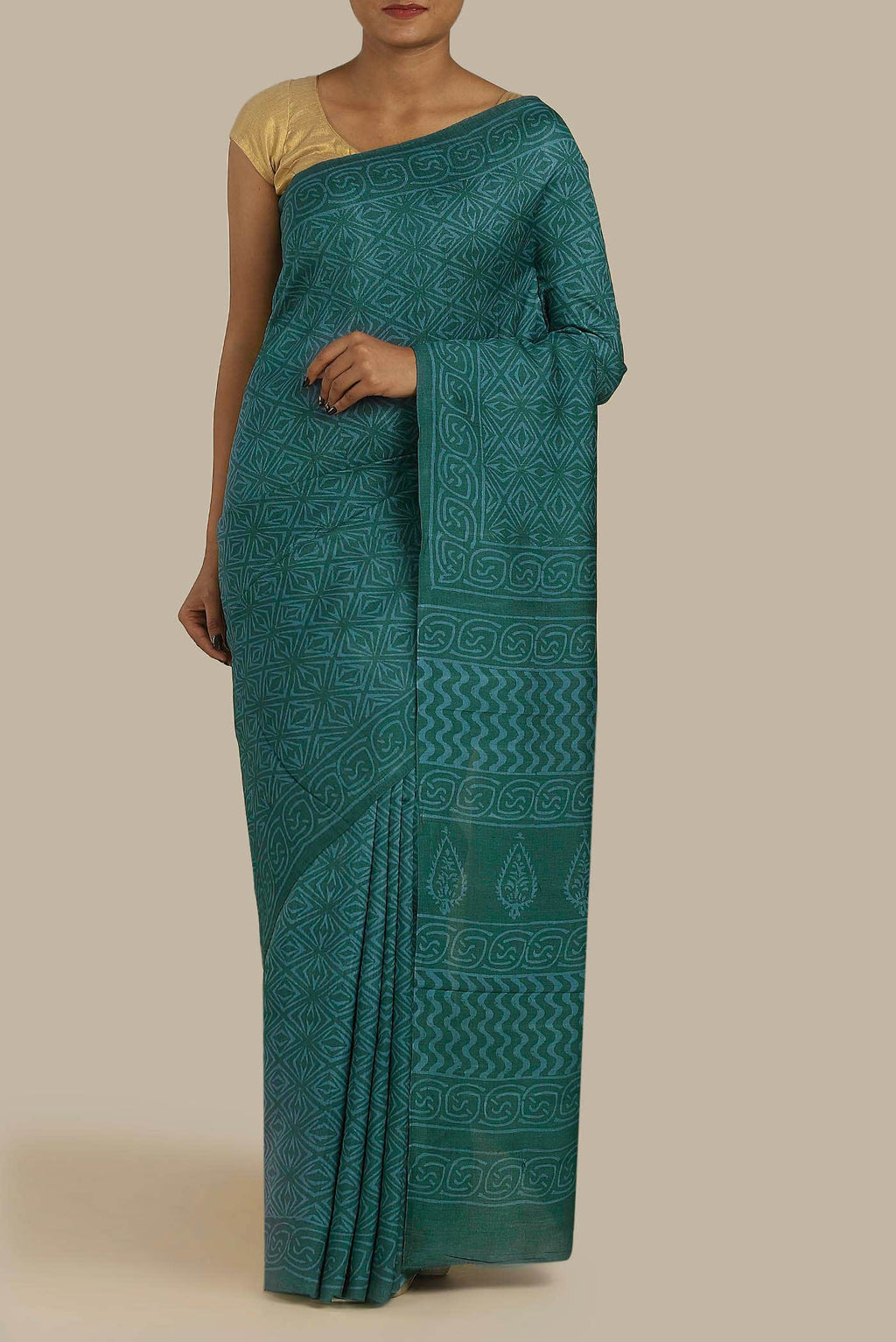Blue Printed Silk Saree