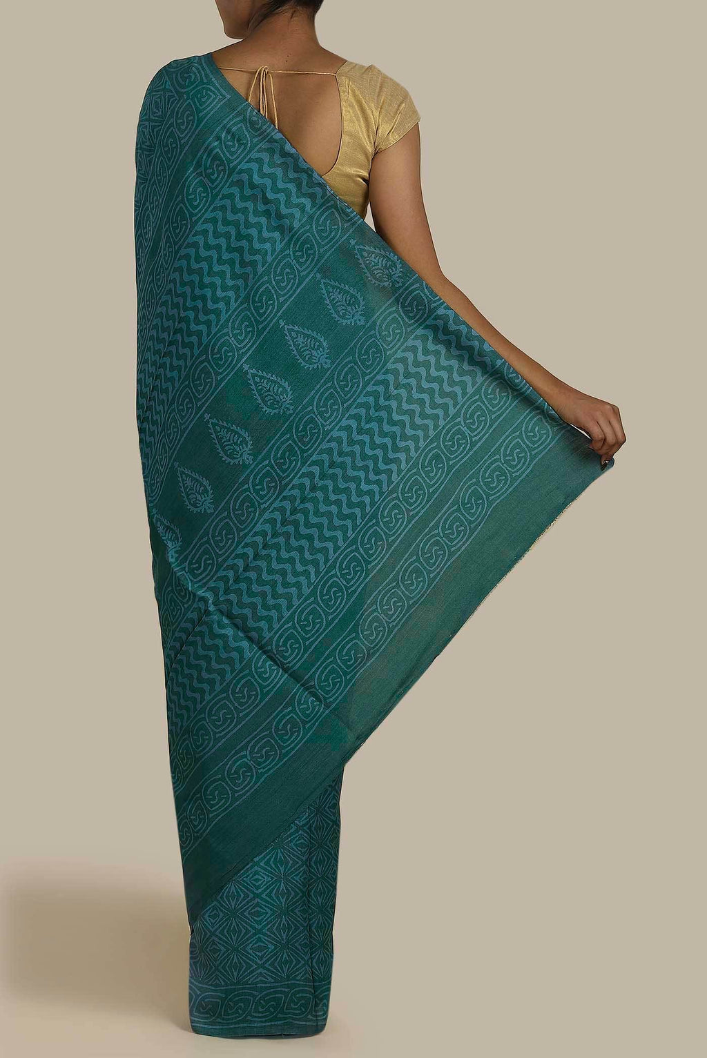 Blue Printed Silk Saree