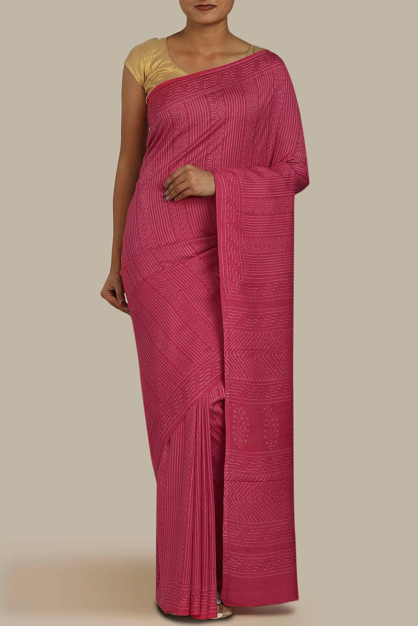 Pink Bhagalpuri Tussar Silk Saree