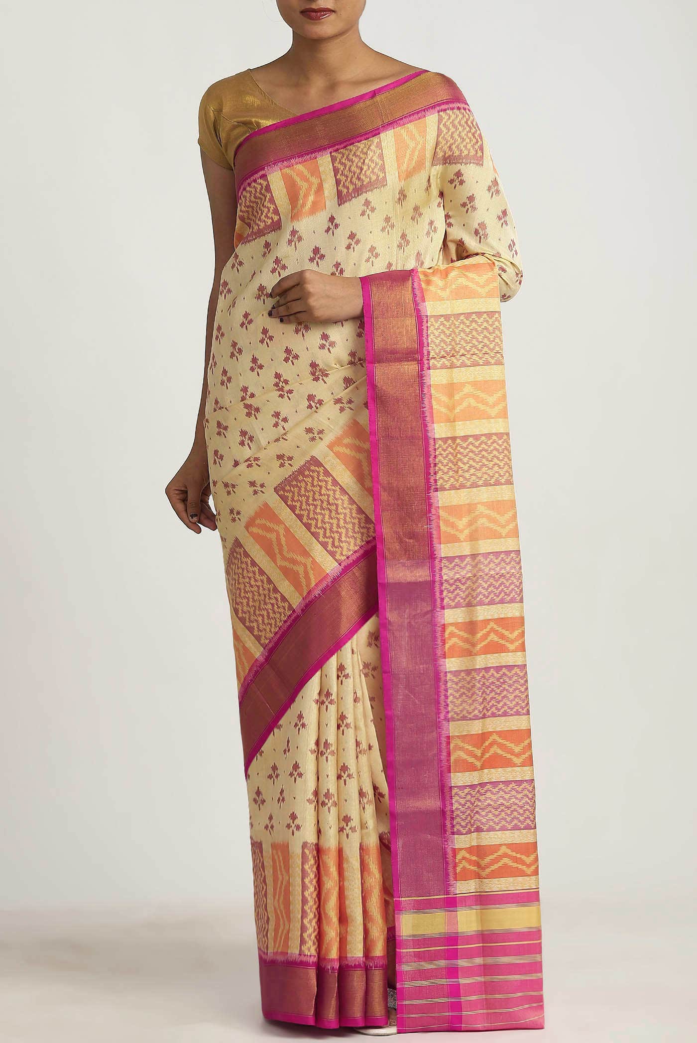 Cream Rajkot Patola Silk Saree