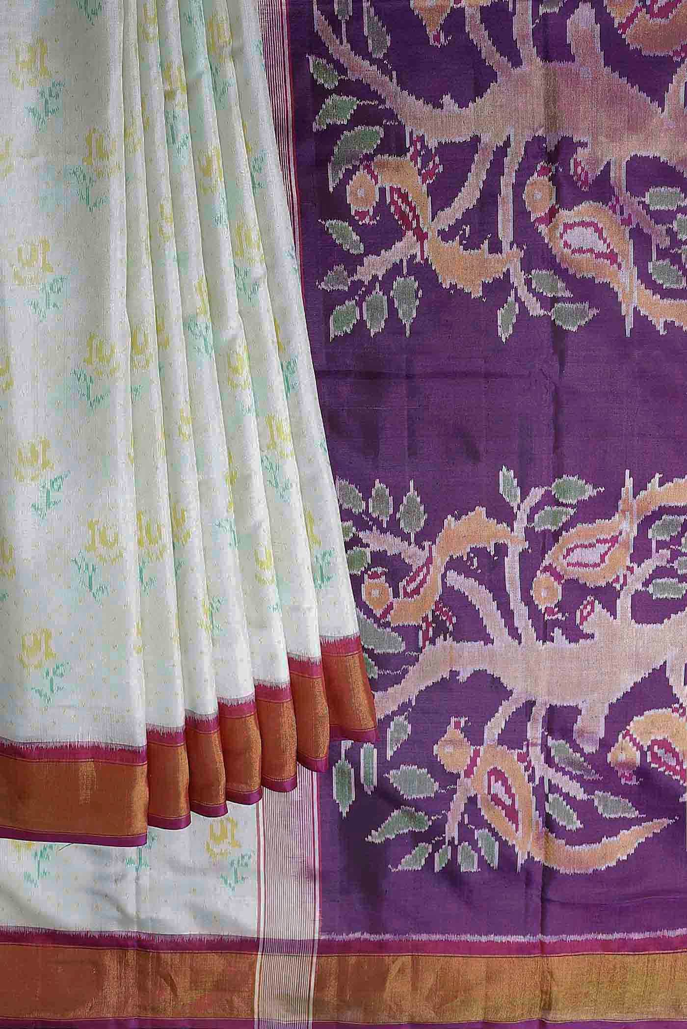 White Rajkot Patola Silk Saree