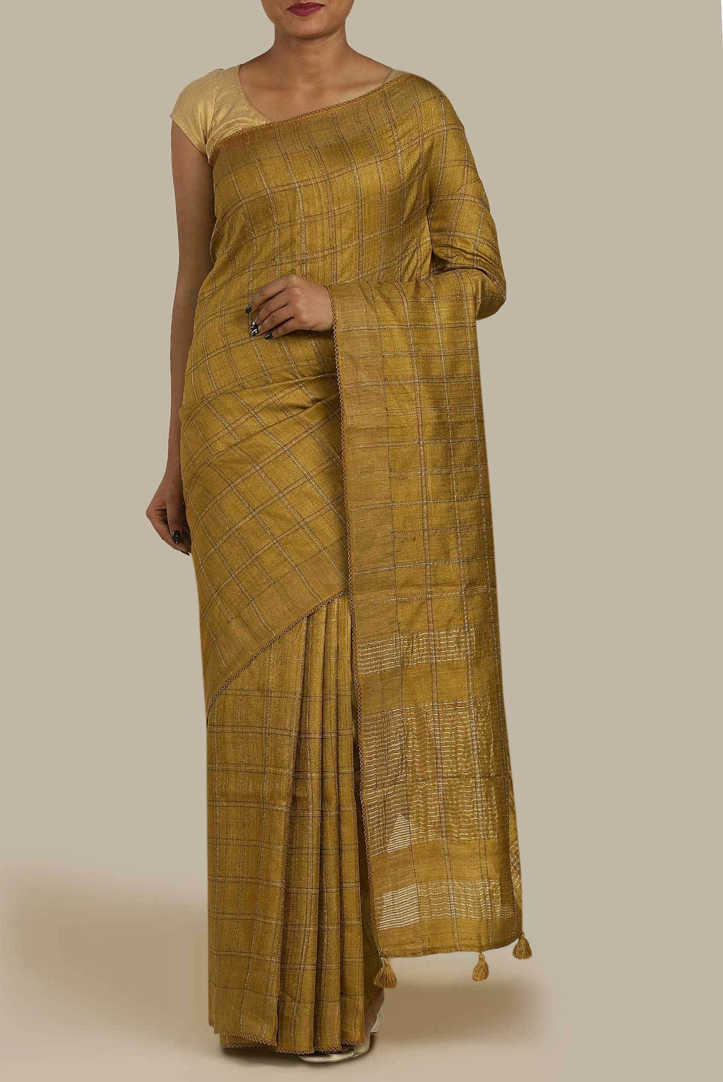 Brown Bhagalpuri Tussar Silk Saree