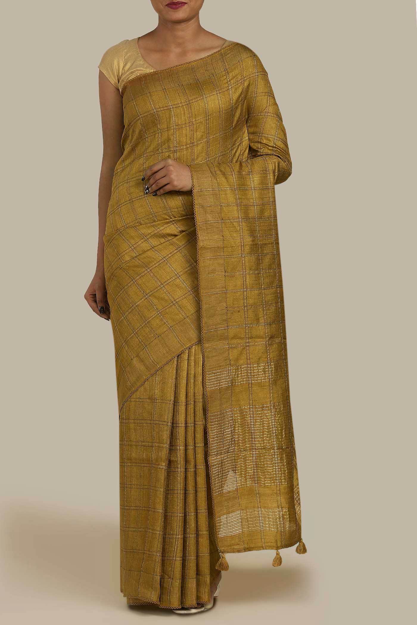 Brown Bhagalpuri Tussar Silk Saree
