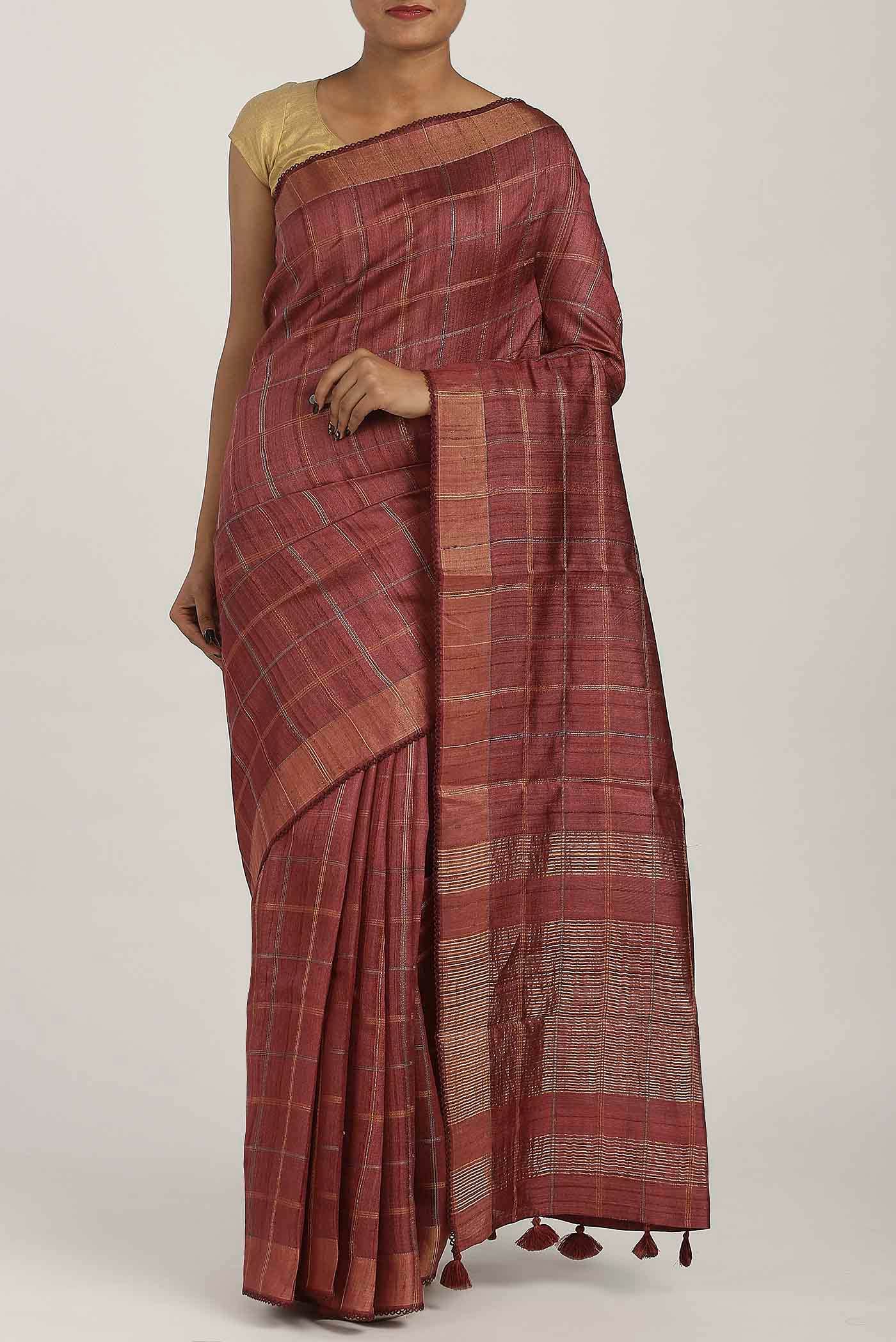 Brown Bhagalpuri Tussar Silk Saree