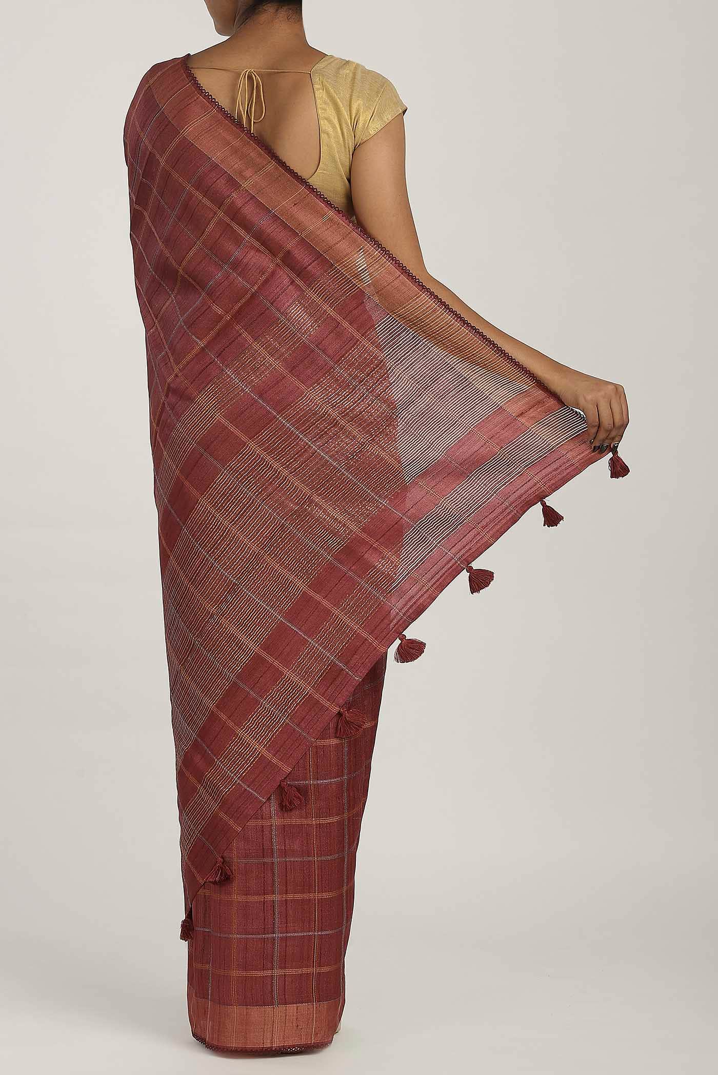 Brown Bhagalpuri Tussar Silk Saree