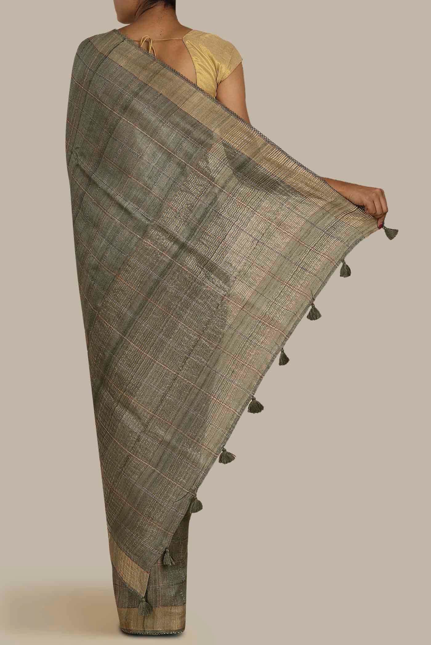 Grey Bhagalpuri Tussar Silk Saree