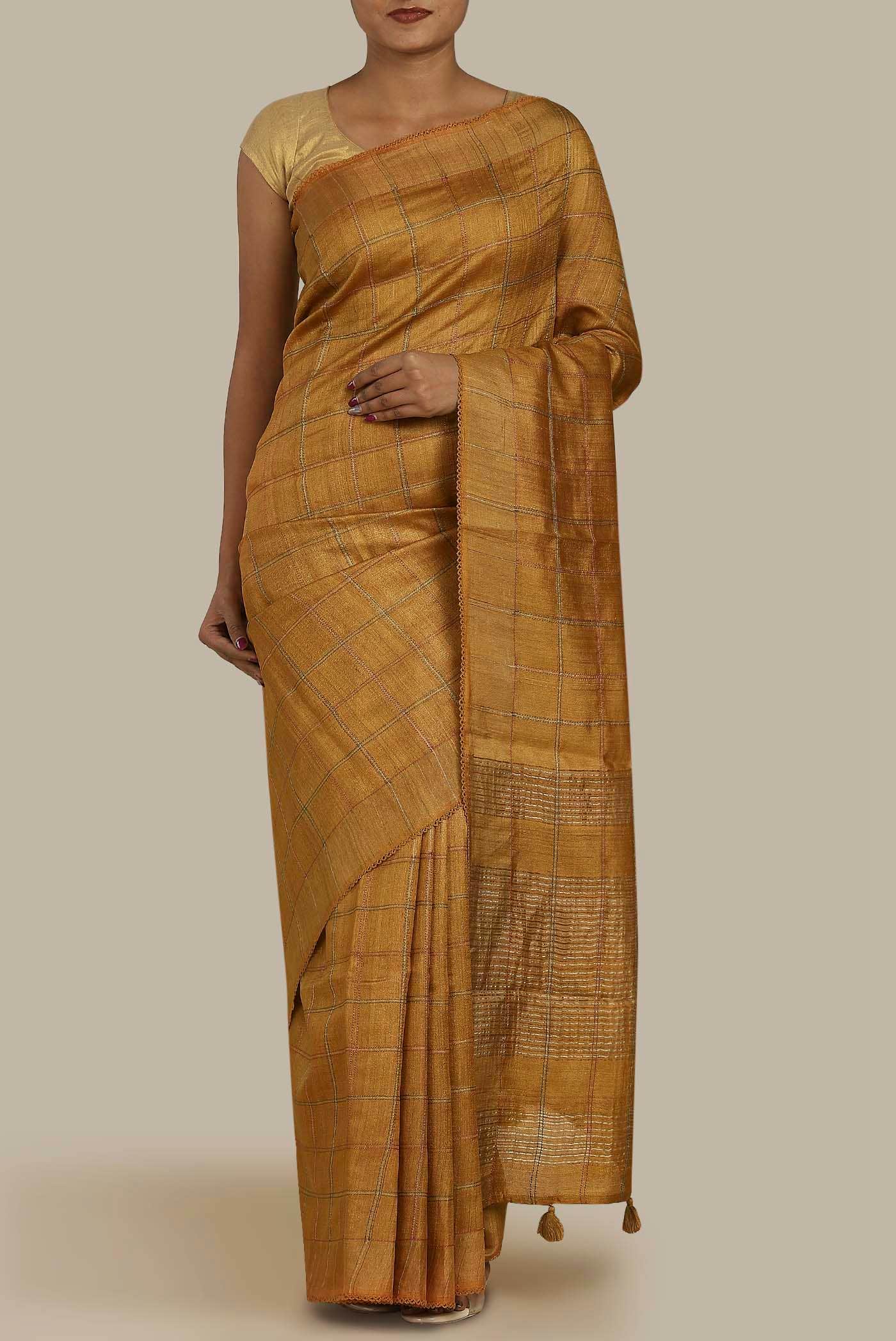 Mustard Bhagalpuri Tussar Silk Saree