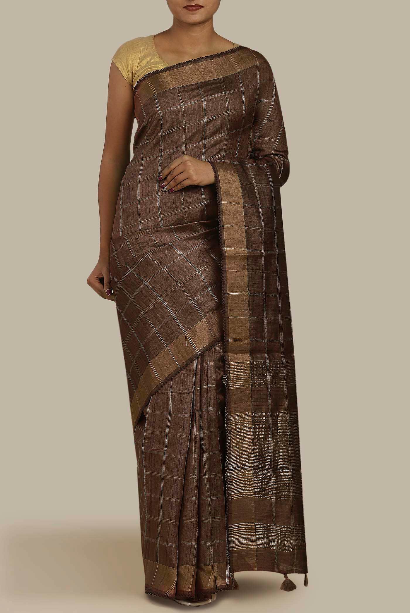 Brown Bhagalpuri Tussar Silk Saree