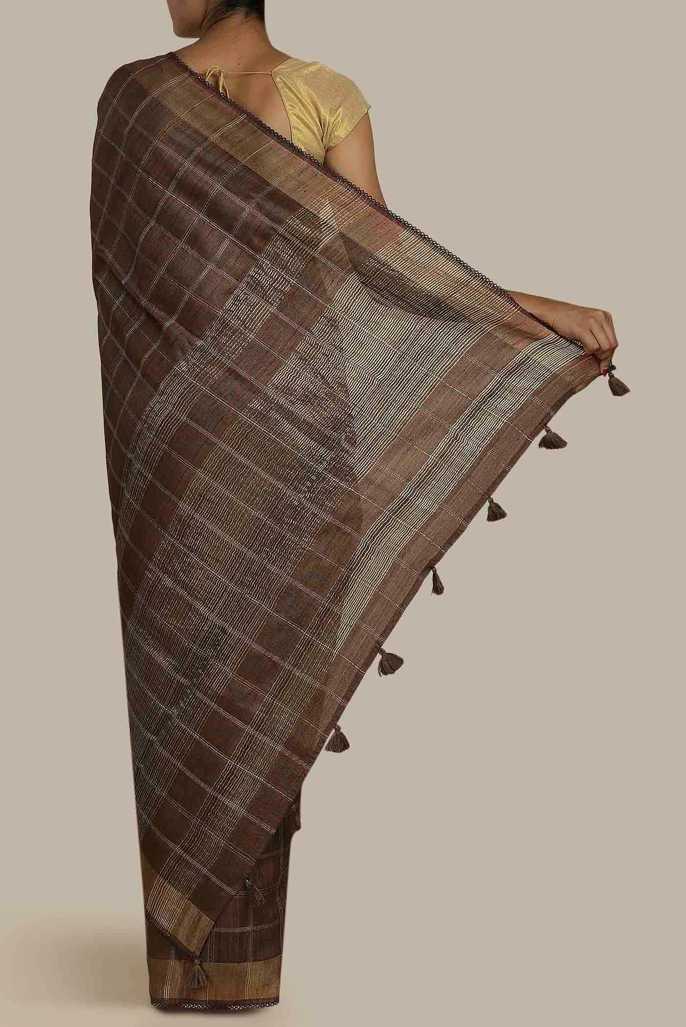 Brown Bhagalpuri Tussar Silk Saree