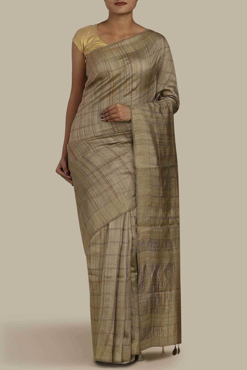 Beige Bhagalpuri Tussar Silk Saree