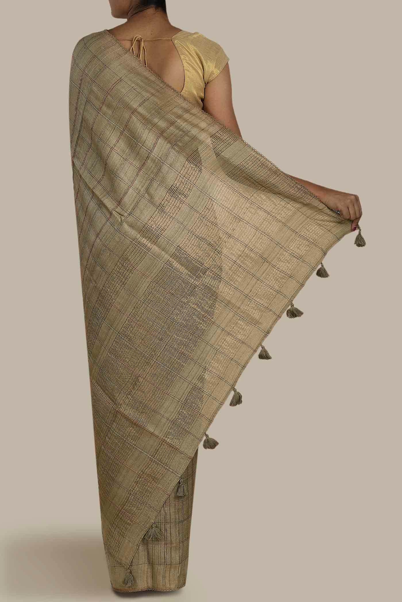 Beige Bhagalpuri Tussar Silk Saree