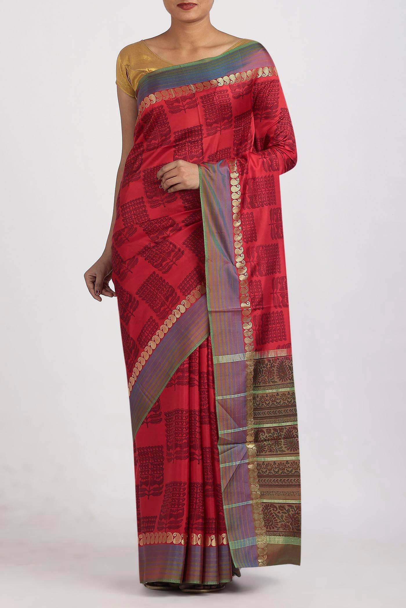 Red Printed Silk Saree