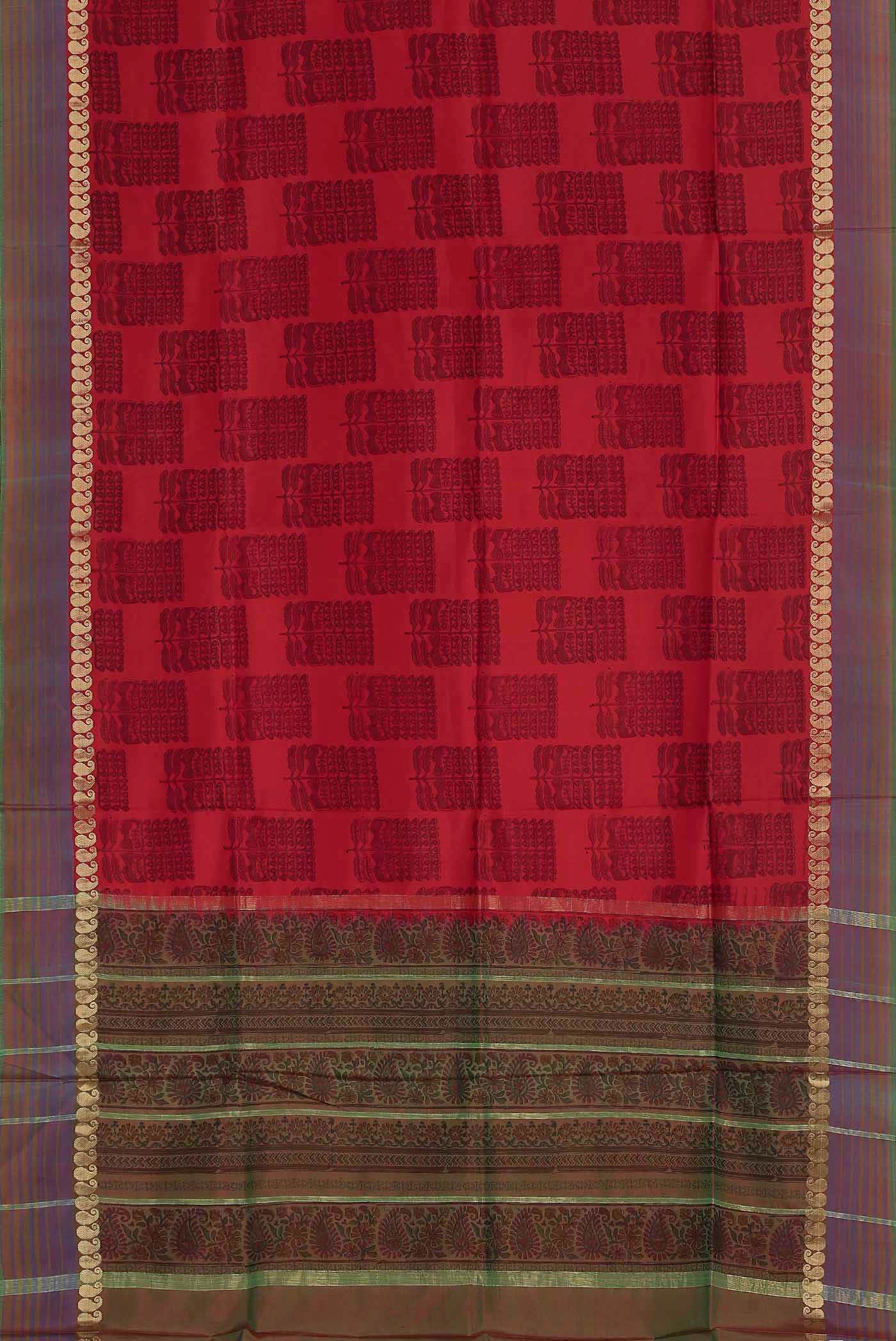 Red Printed Silk Saree