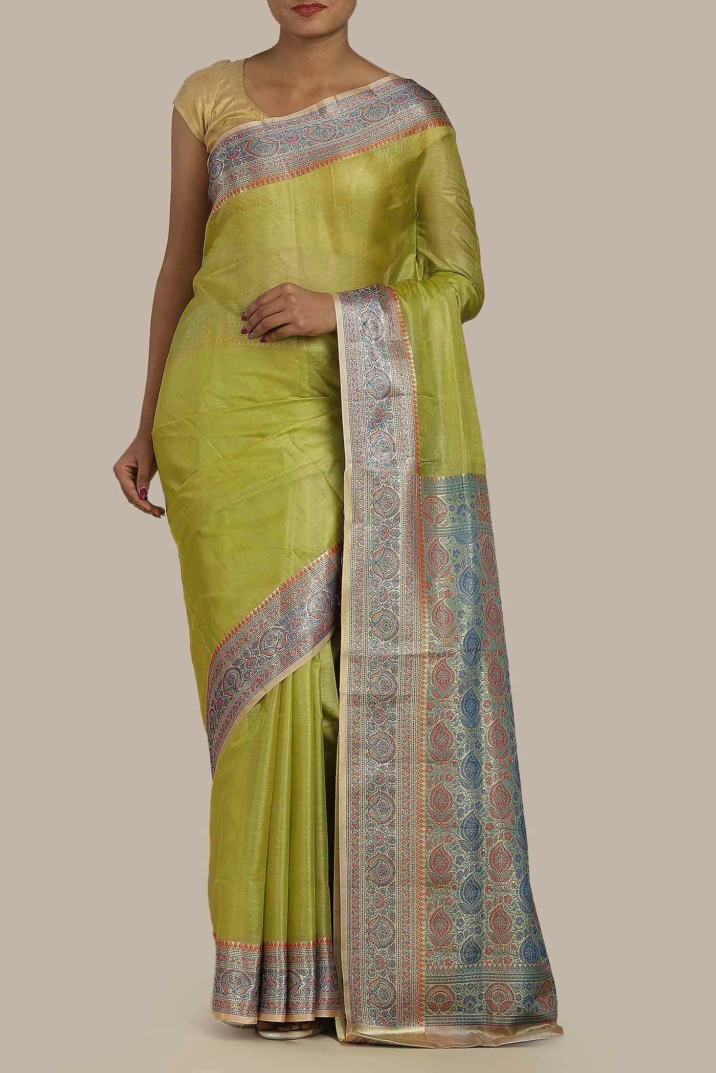 Green Banarasi Tussar Silk Saree