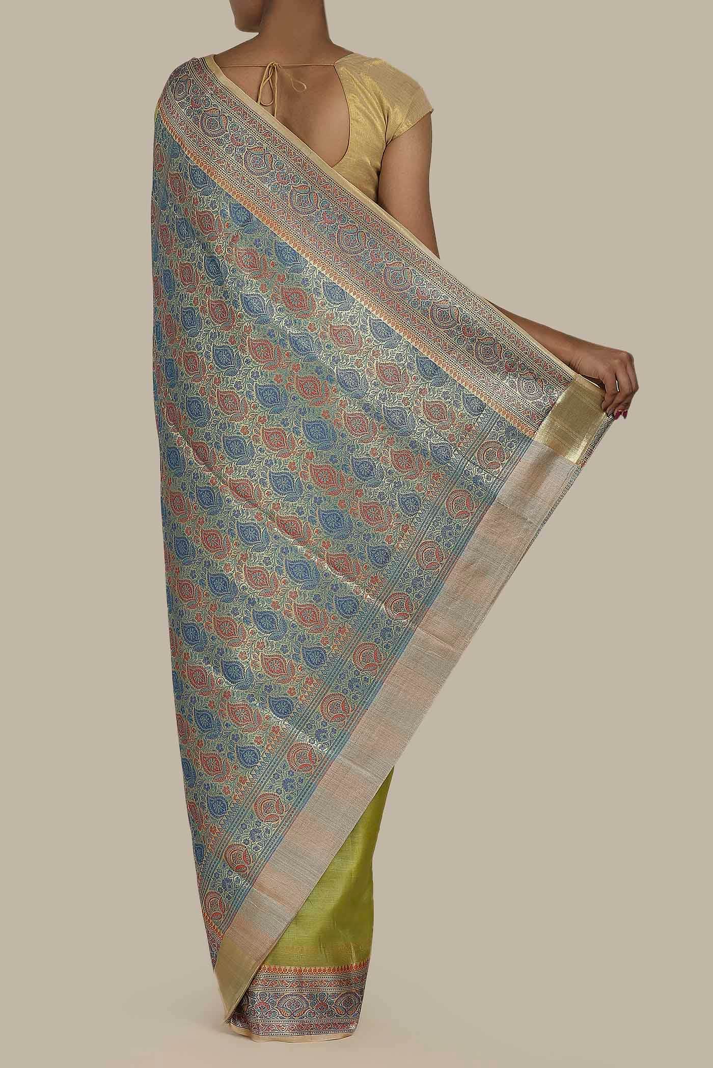 Green Banarasi Tussar Silk Saree