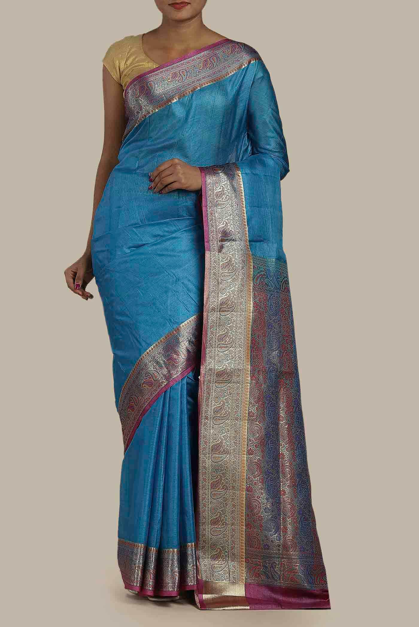 Blue Banarasi Tussar Silk Saree