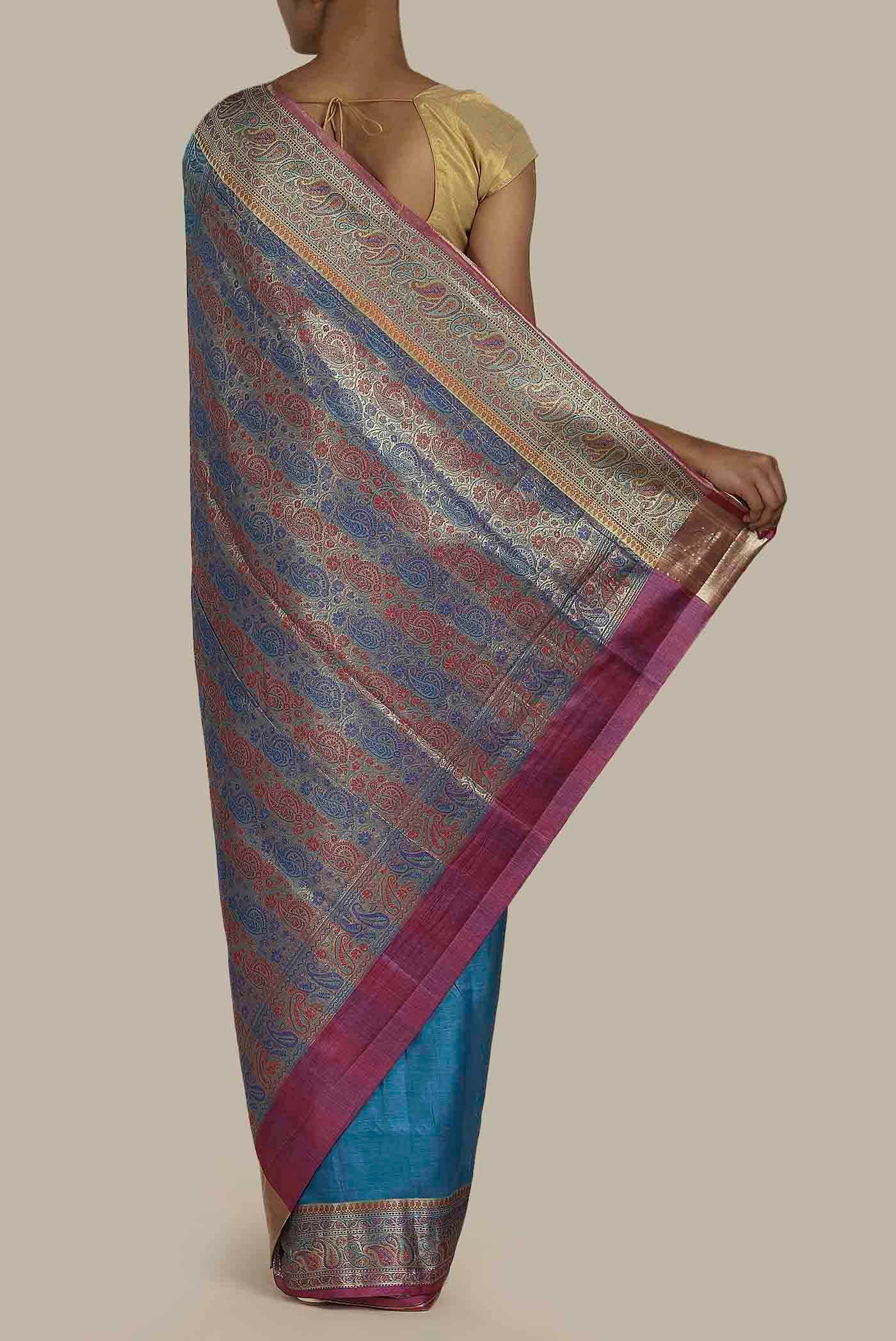 Blue Banarasi Tussar Silk Saree