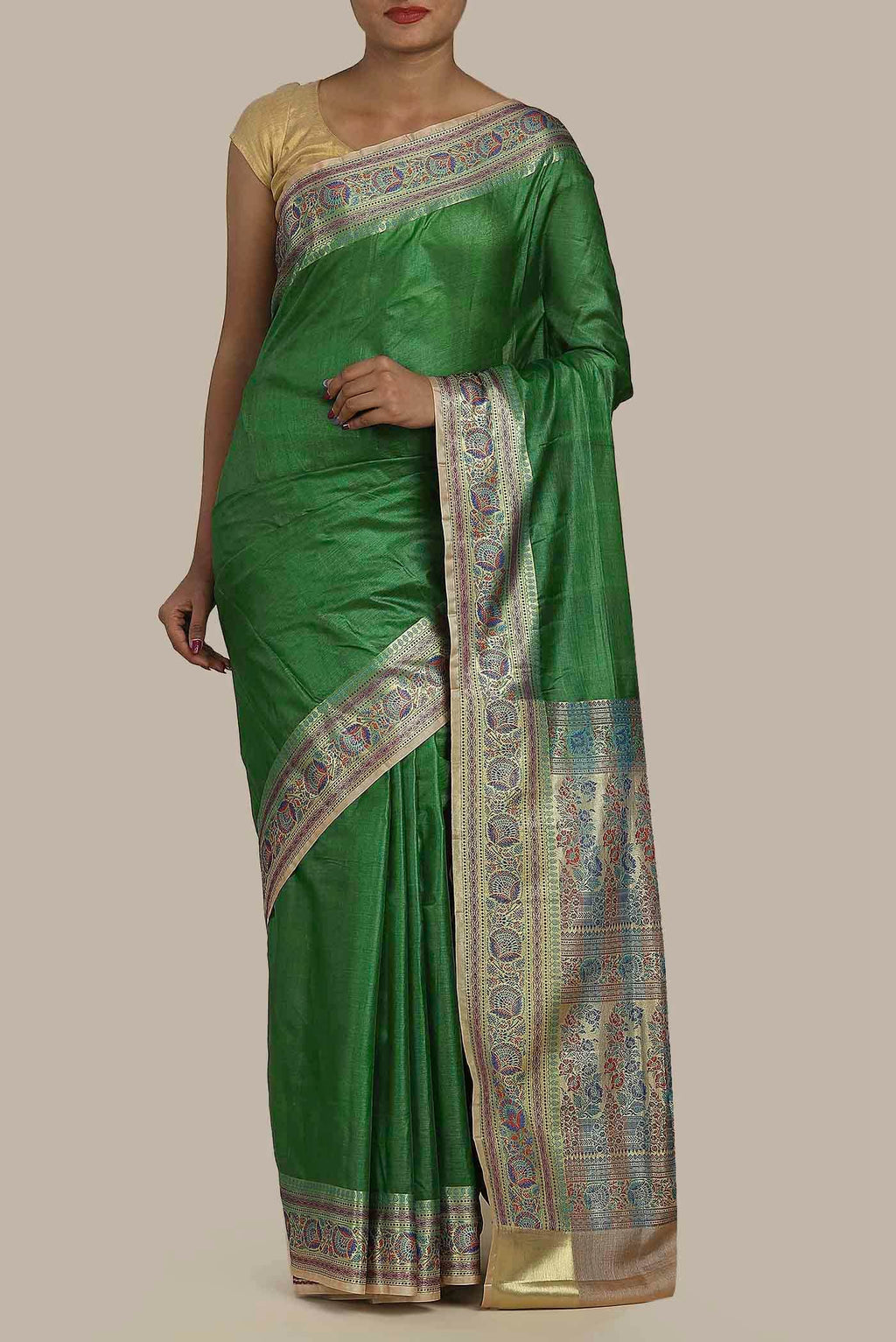 Green Banarasi Tussar Silk Saree