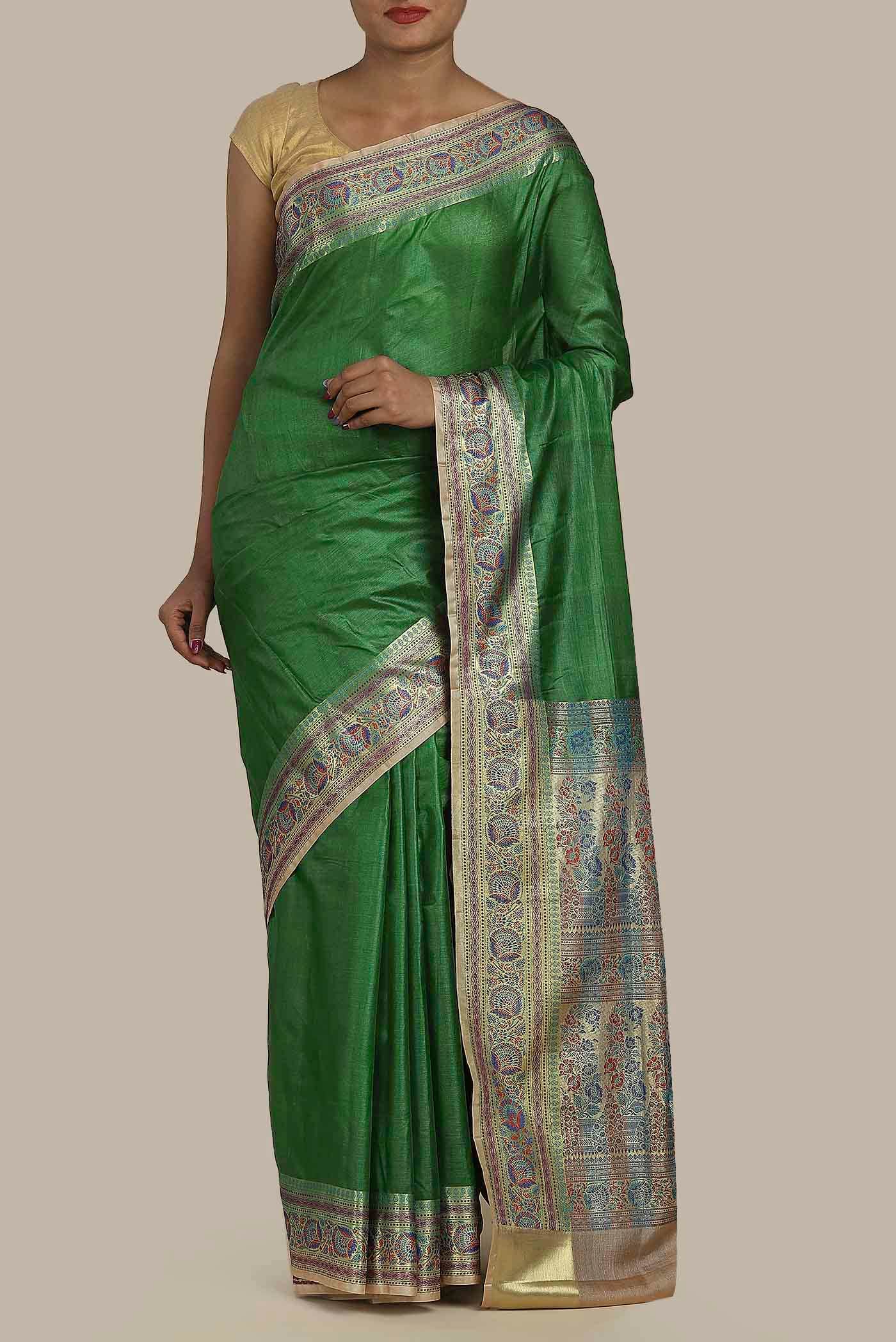 Green Banarasi Tussar Silk Saree