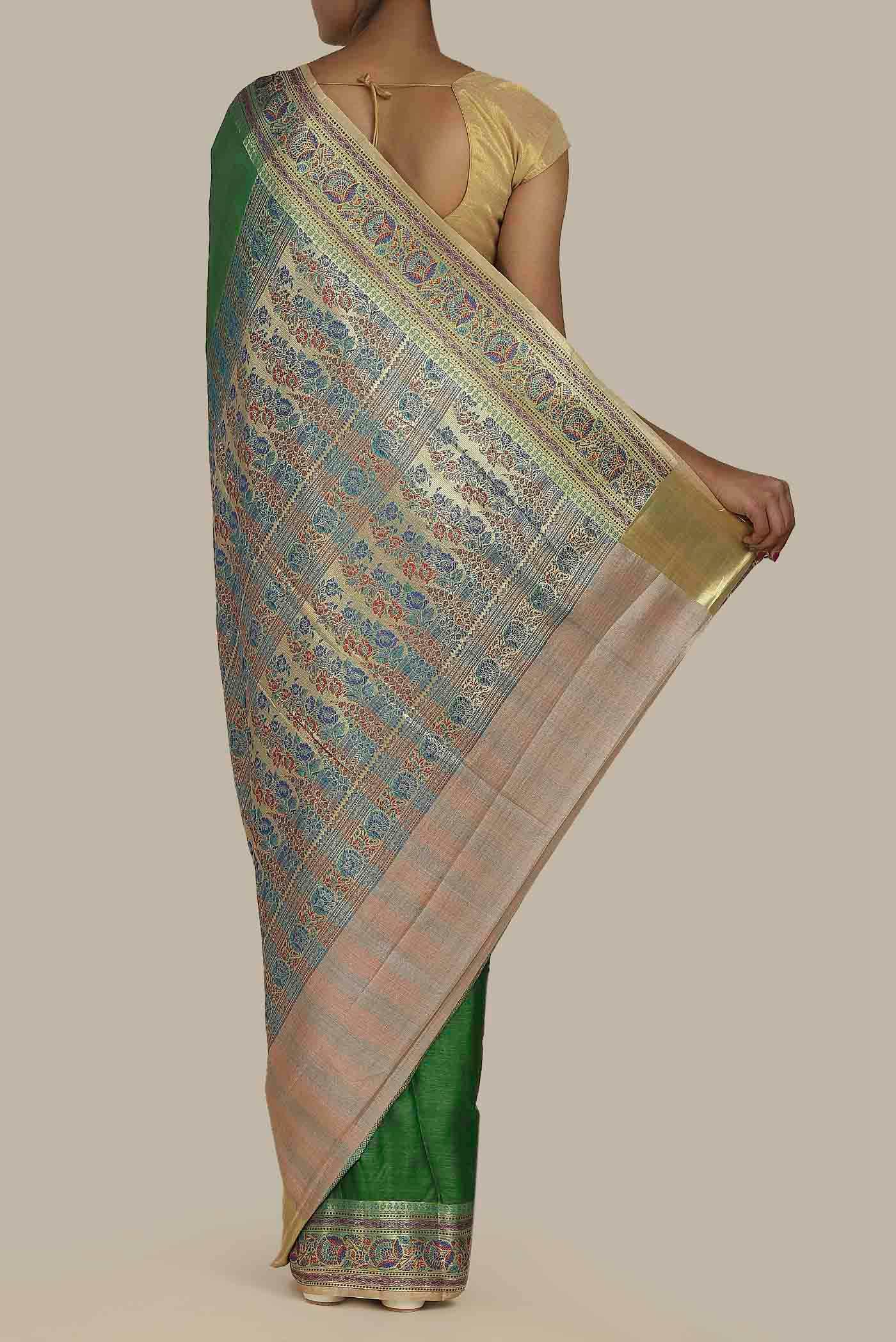 Green Banarasi Tussar Silk Saree