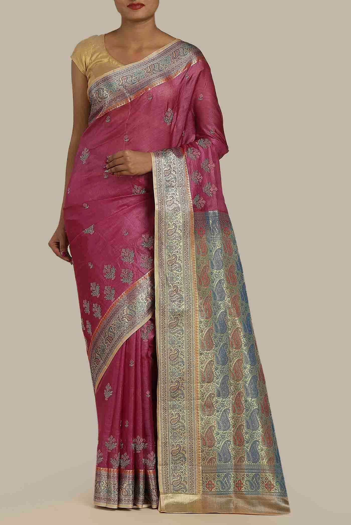 Pink Banarasi Tussar Silk Saree