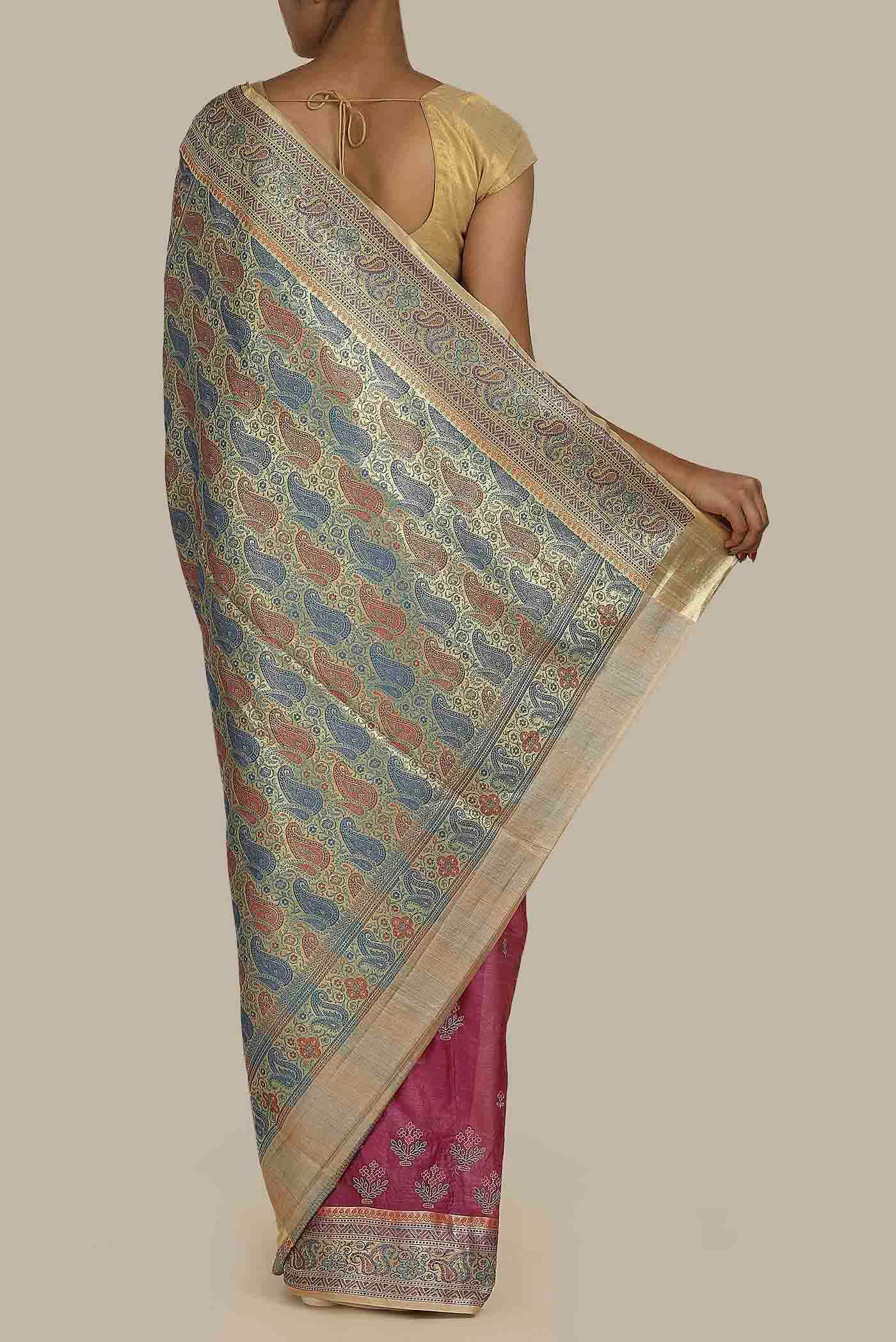 Pink Banarasi Tussar Silk Saree